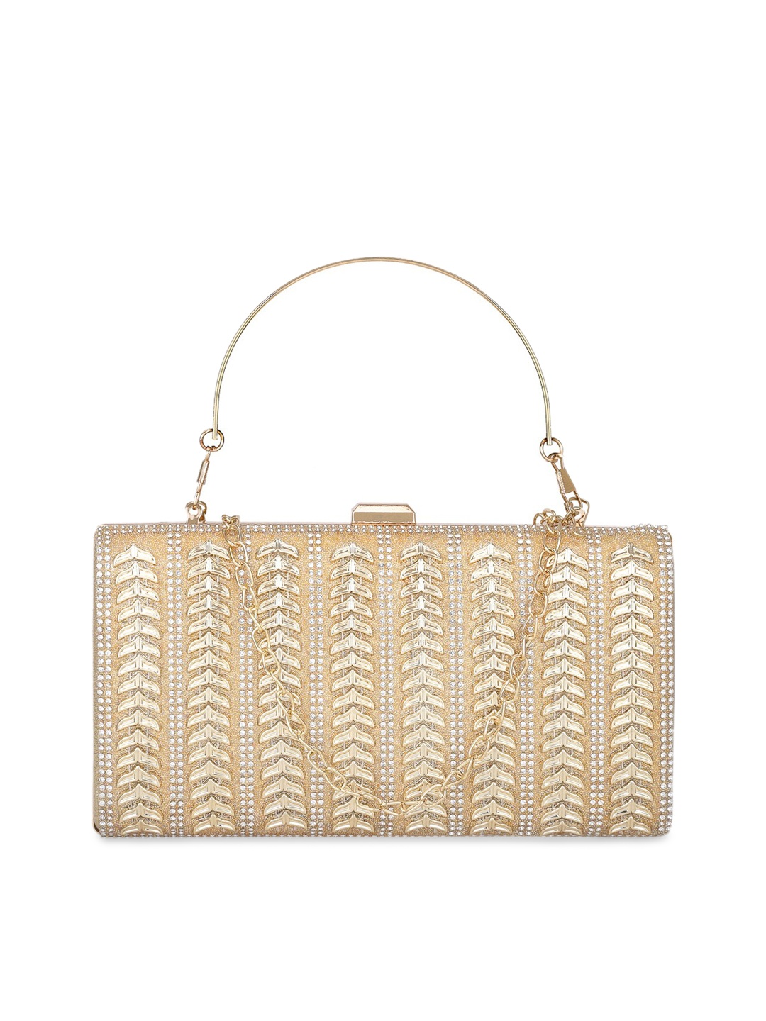 

WELBAWT Gold-Toned & White Embellished Box Clutch