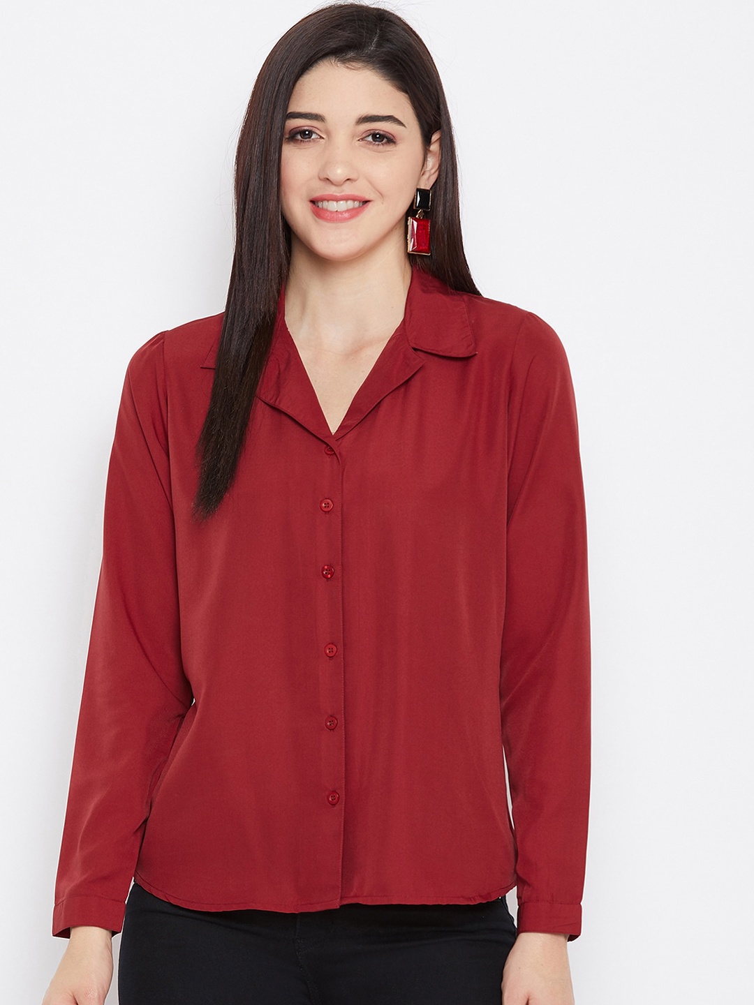 

PURYS Women Maroon Regular Fit Solid Casual Shirt