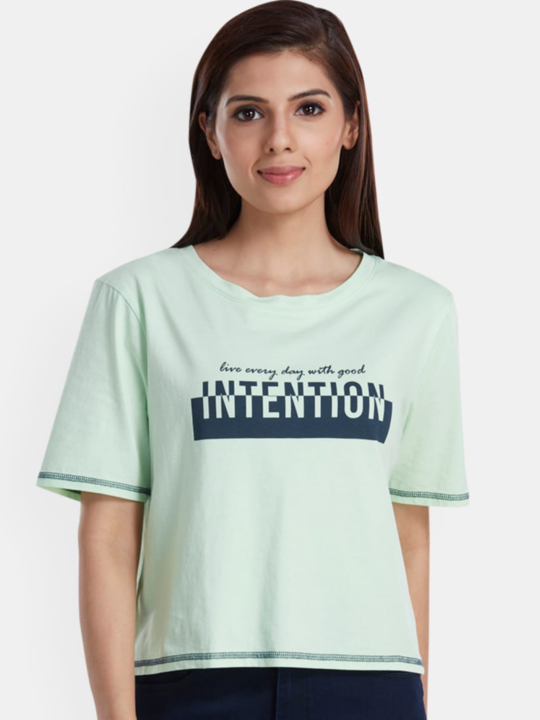 

Pepe Jeans Women Green Printed Round Neck T-shirt