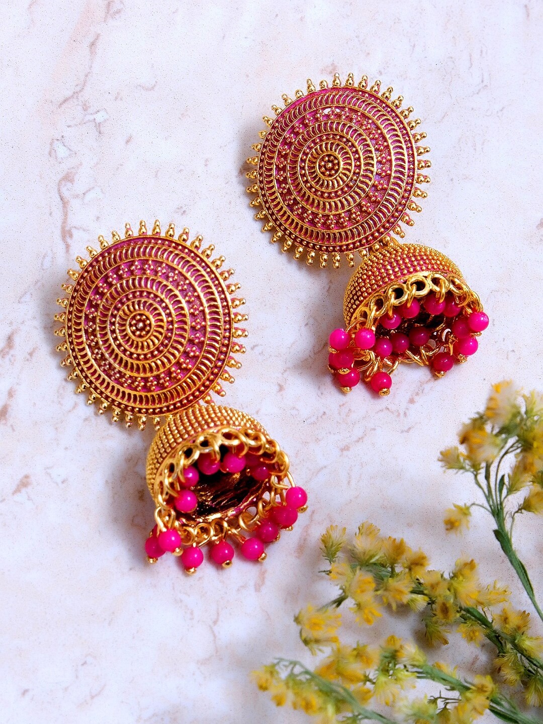 

Crunchy Fashion Gold-Toned Contemporary Jhumkas