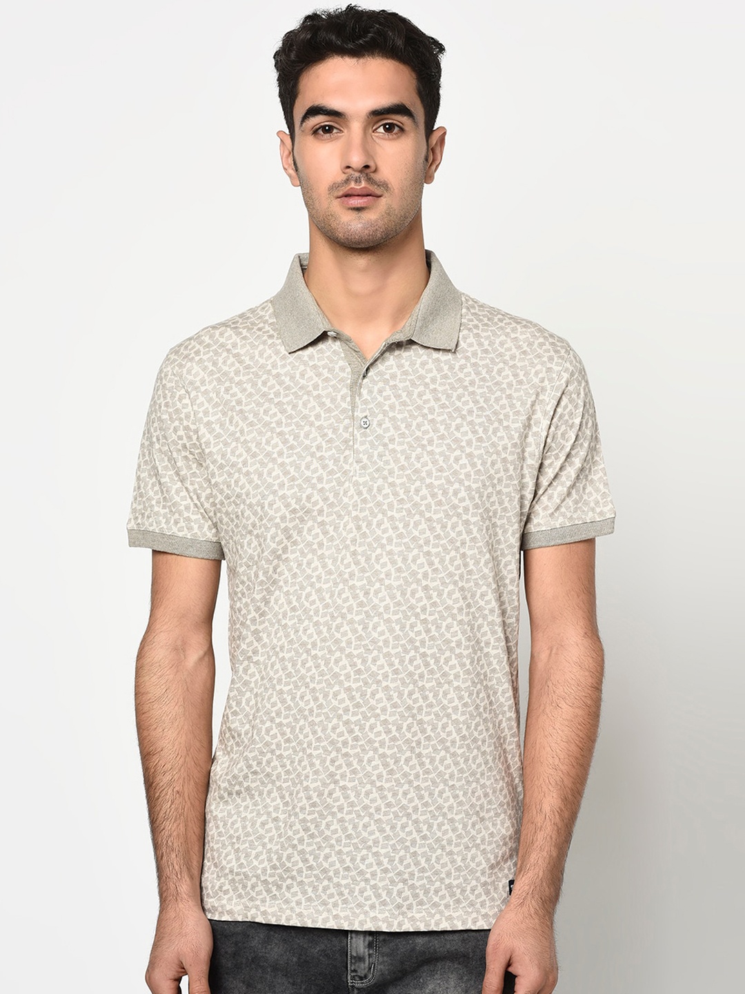 

Octave Men Cream-Coloured Printed Polo Collar T-shirt