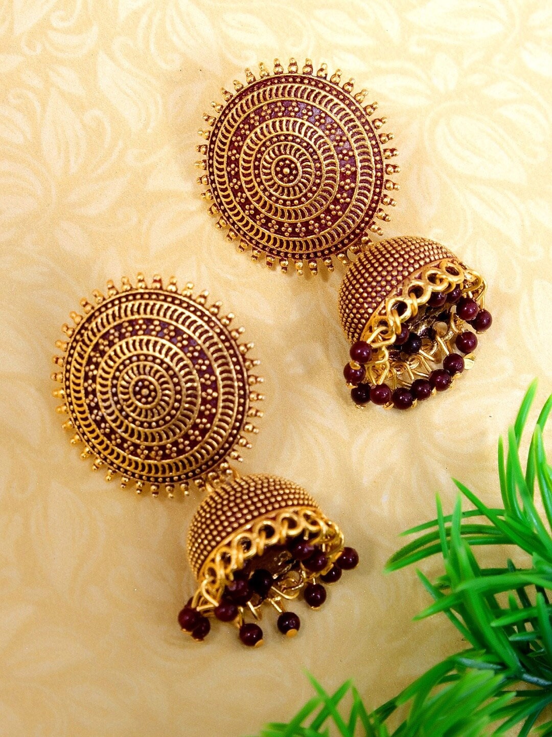Crunchy Fashion Gold-Toned Contemporary Jhumkas