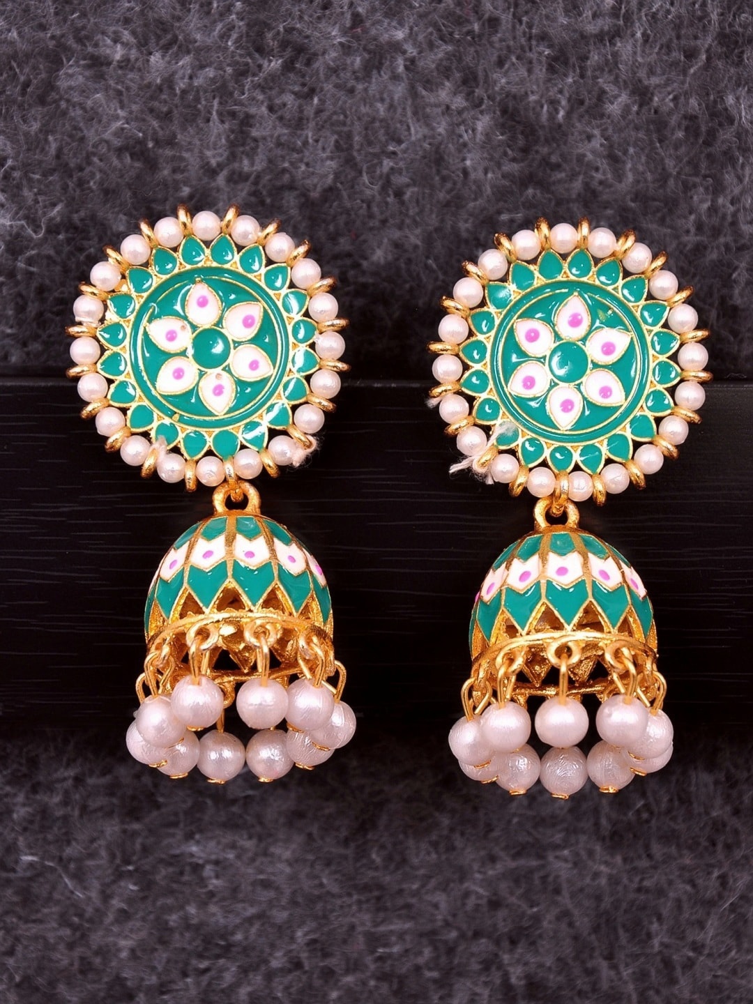 Crunchy Fashion Green Contemporary Jhumkas