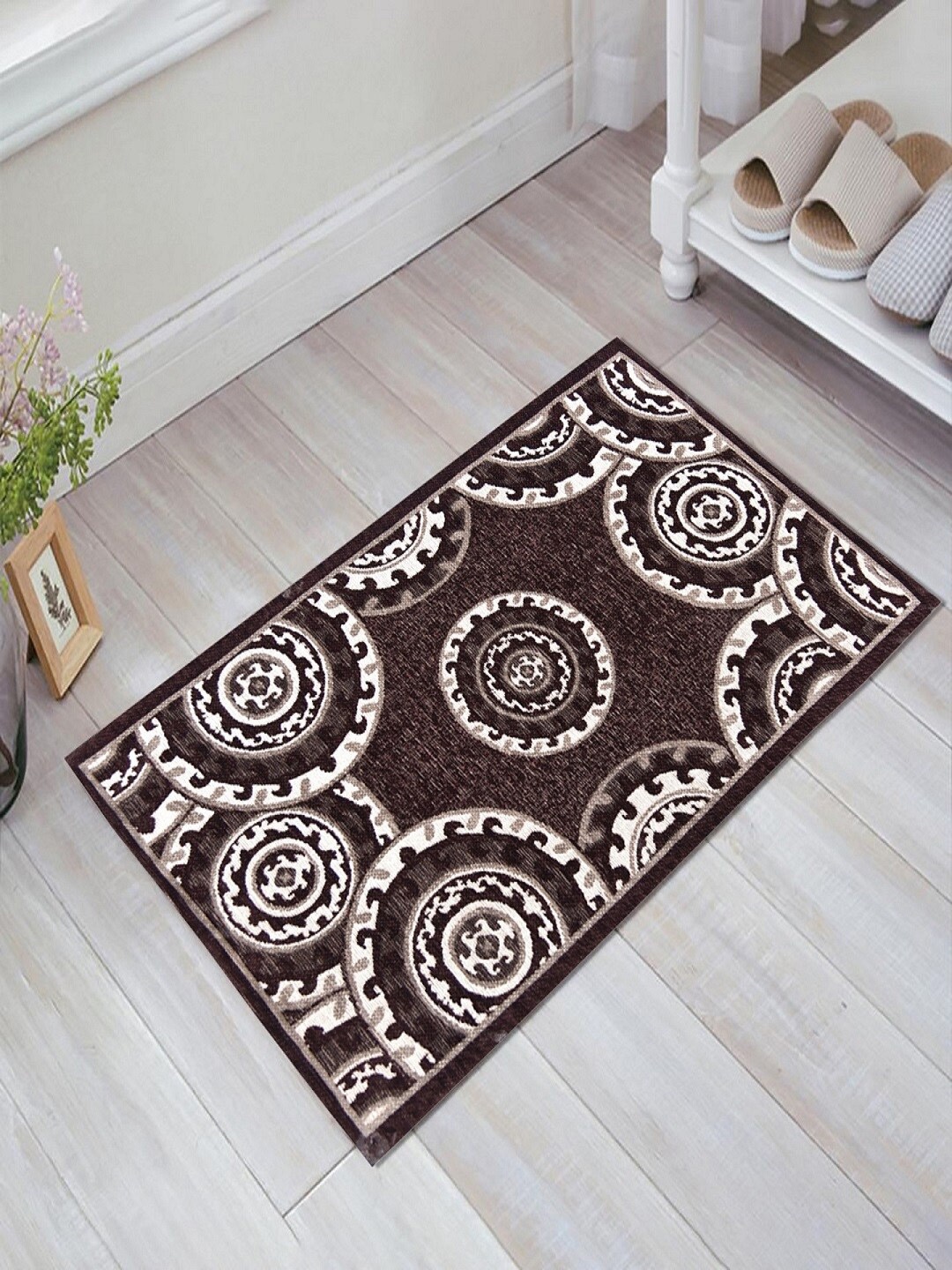 

BELLA TRUE Set Of 2 Brown & White Printed Anti-Skid Floor Mats
