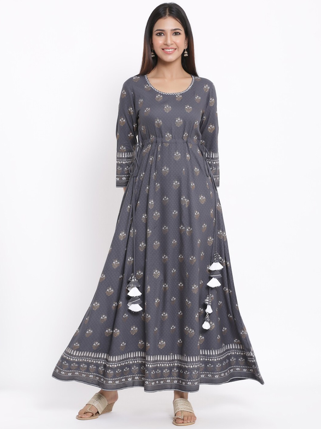 

kipek Women Grey Ethnic Motifs Printed Anarkali Kurta