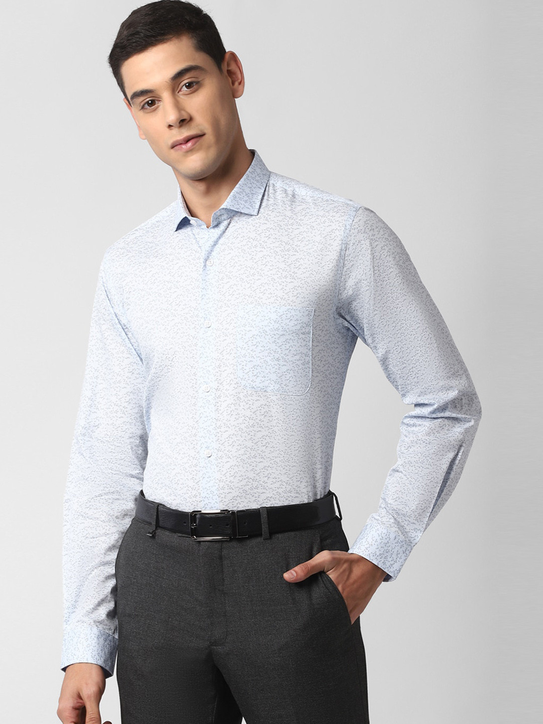 

Peter England Men Blue Slim Fit Printed Cotton Formal Shirt