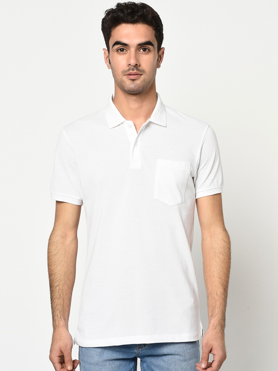 

Octave Men White Solid Polo Collar T-shirt