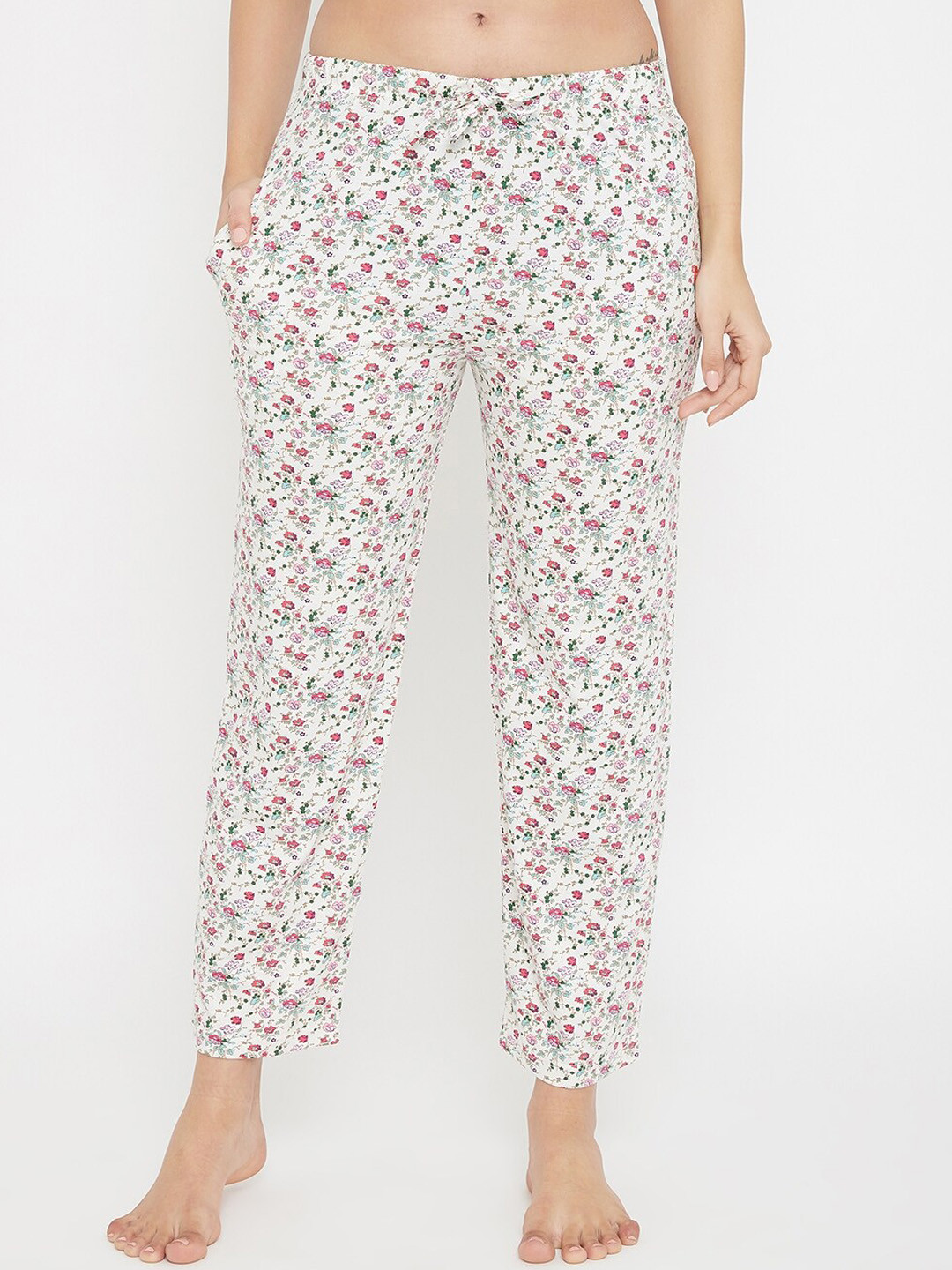 

C9 AIRWEAR Women White & Pink Floral Printed Pure Cotton Lounge Pants