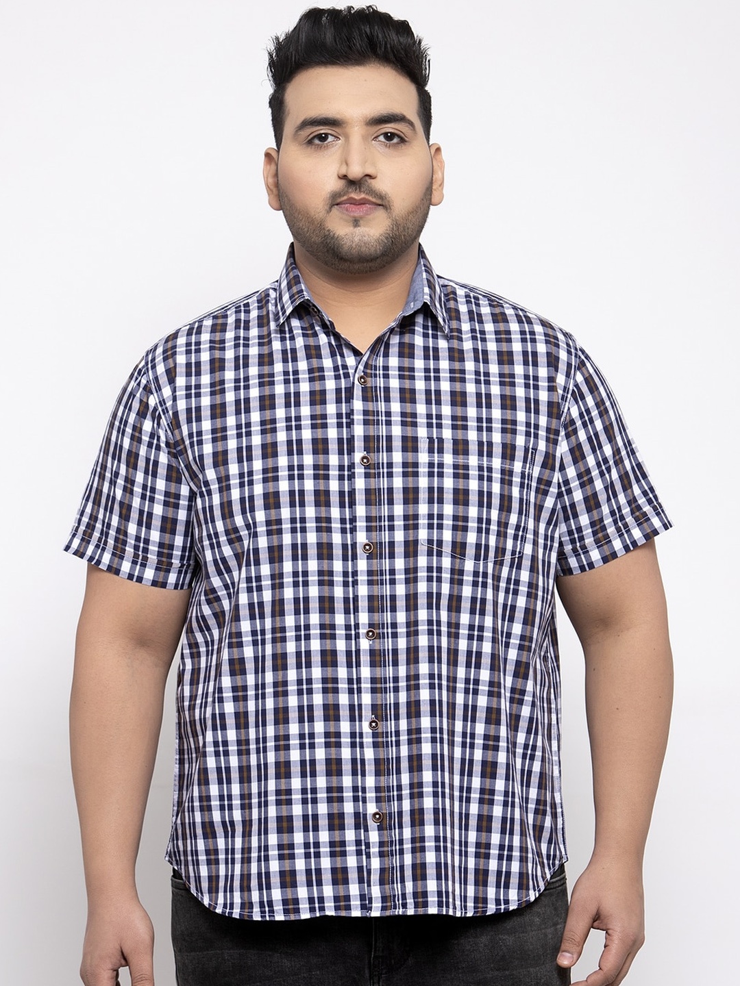 

plusS Men Blue & White Regular Fit Checked Casual Shirt