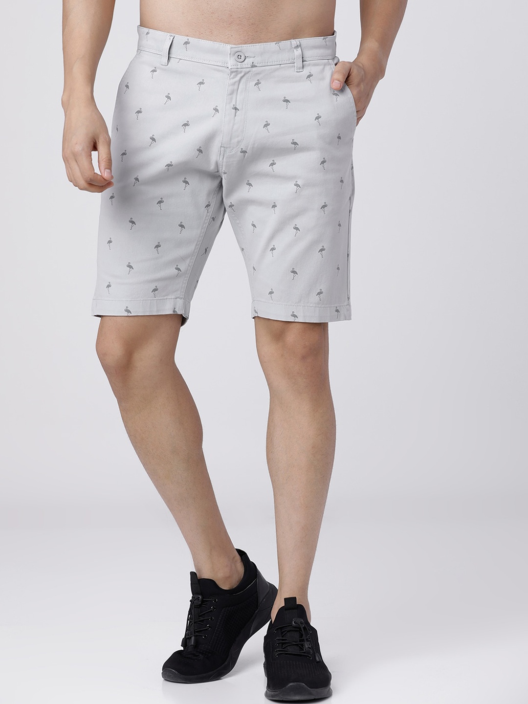 HIGHLANDER Men Grey Printed Slim Fit Chino Shorts
