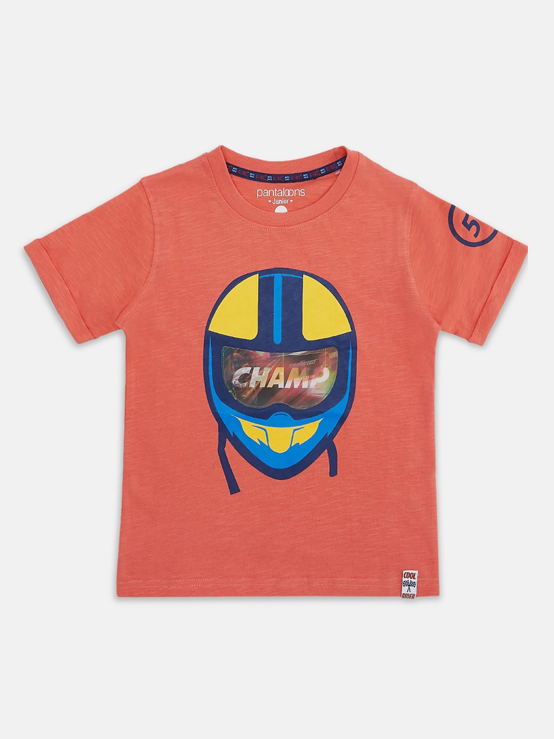 

Pantaloons Junior Boys Orange Printed Round Neck Pure Cotton T-shirt