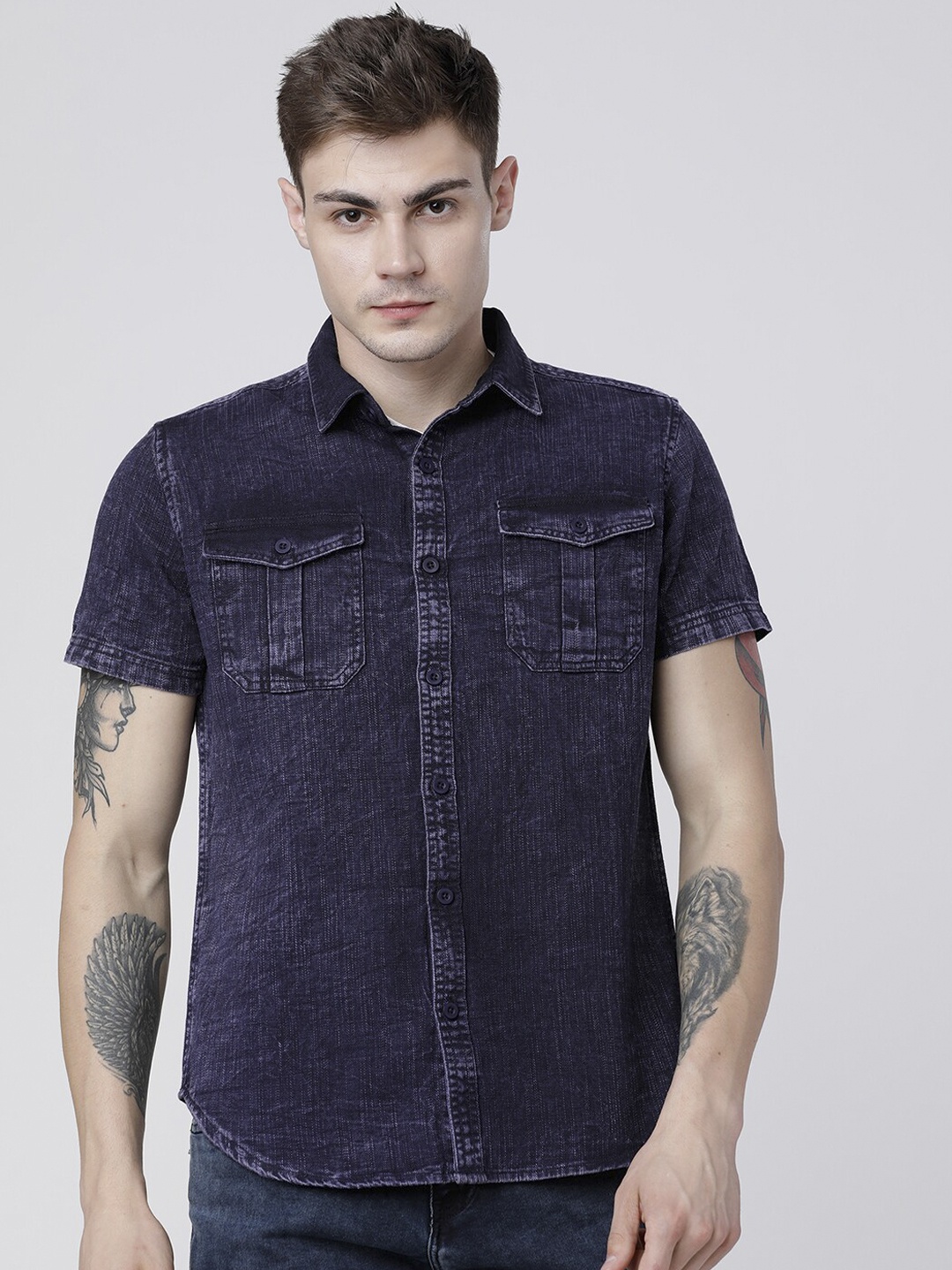 

HIGHLANDER Men Navy Blue Slim Fit Solid Casual Shirt