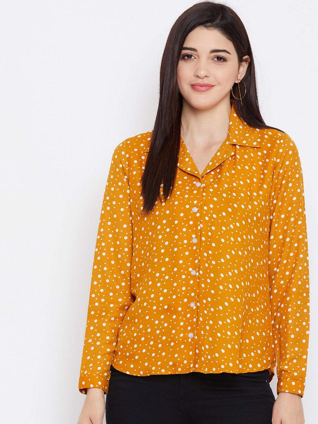 

PURYS Women Mustard Regular Fit Printed Casual Shirt