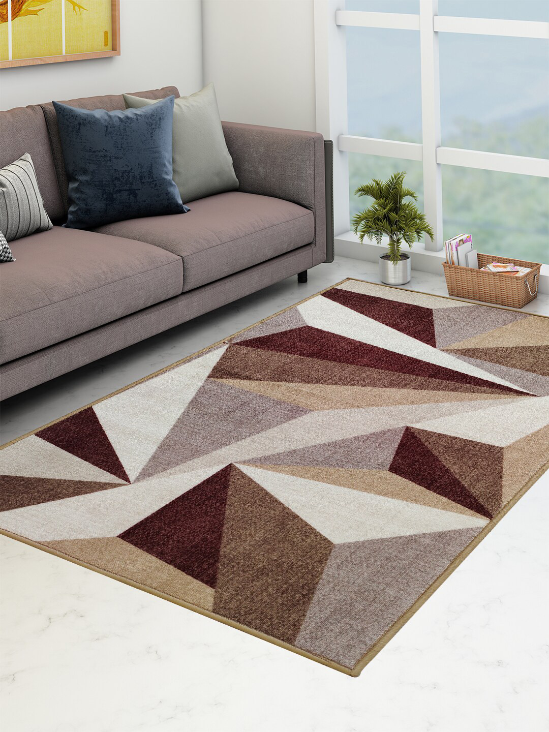 

Athom Trendz Multicoloured Geometric Printed Anti-Skid Carpet, Multi