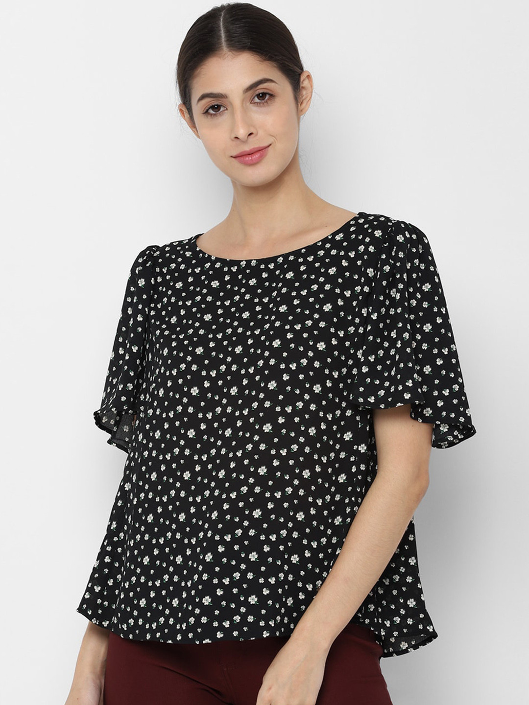 

Allen solly woman black printed a-line top