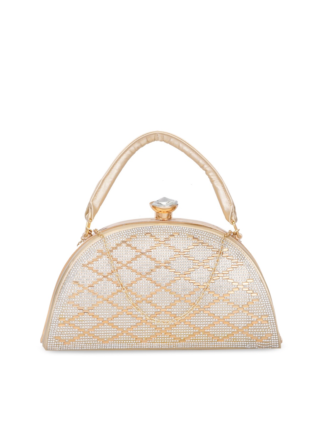 

WELBAWT Beige & Gold-Toned Embellished Purse Clutch