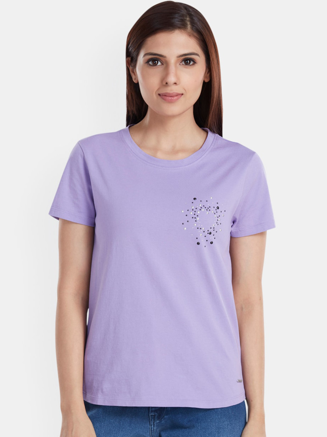 

Pepe Jeans Women Lavender Solid Round Neck T-shirt