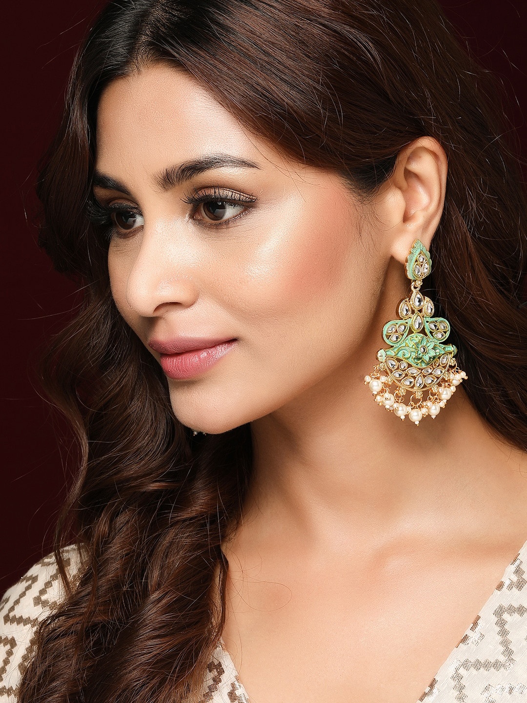 

Rubans Gold-Toned & Green Crescent Shaped Drop Earrings