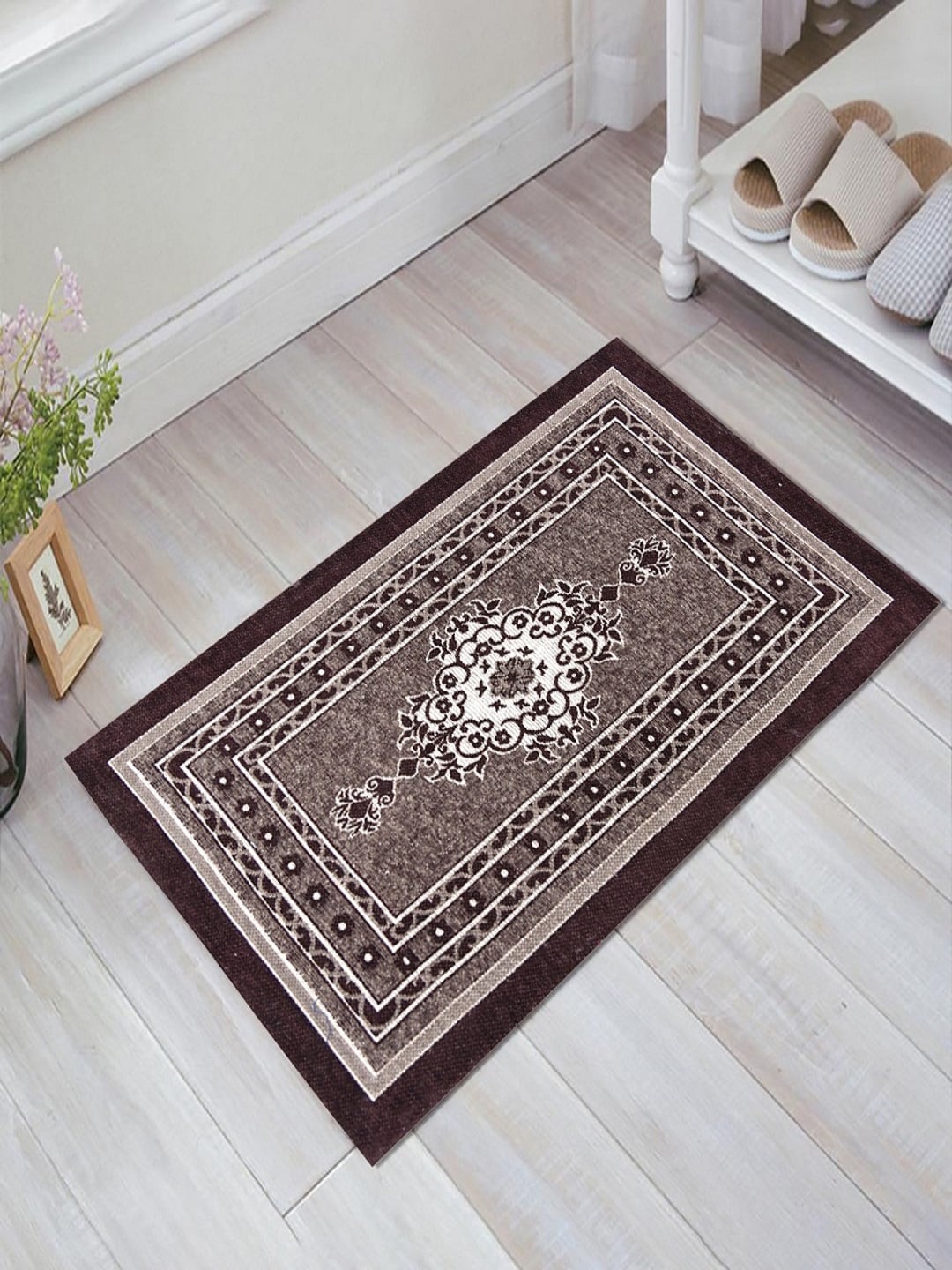 

BELLA TRUE Set Of 2 Brown & White Printed Anti-Skid Floor Mats