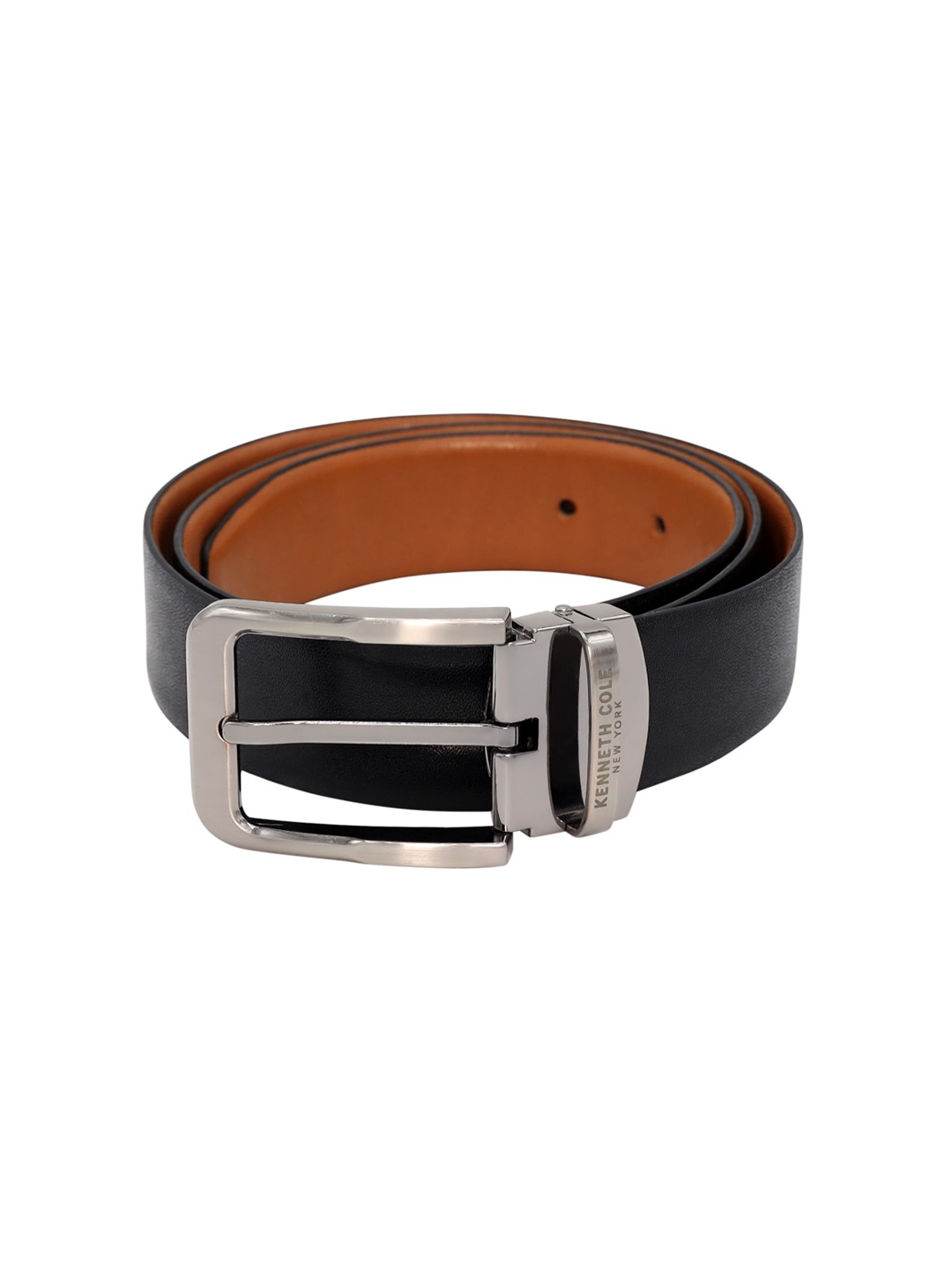 

Kenneth Cole Men Black & Tan Brown Solid Leather Reversible Belt