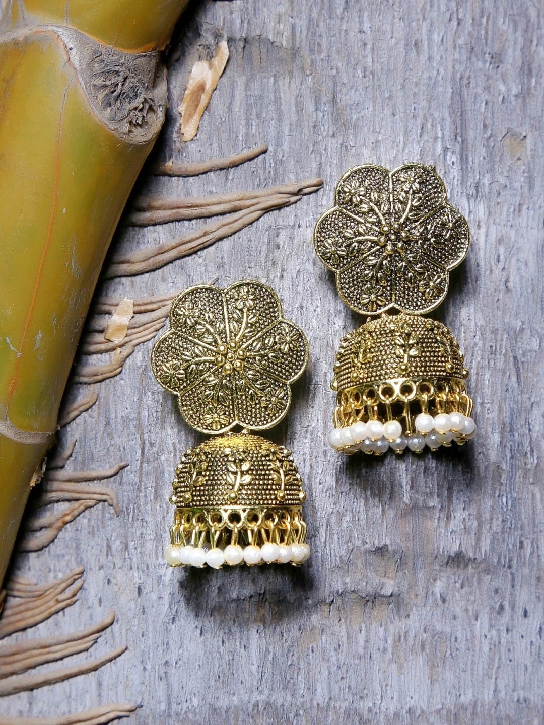

Crunchy Fashion Gold-Toned Contemporary Jhumkas