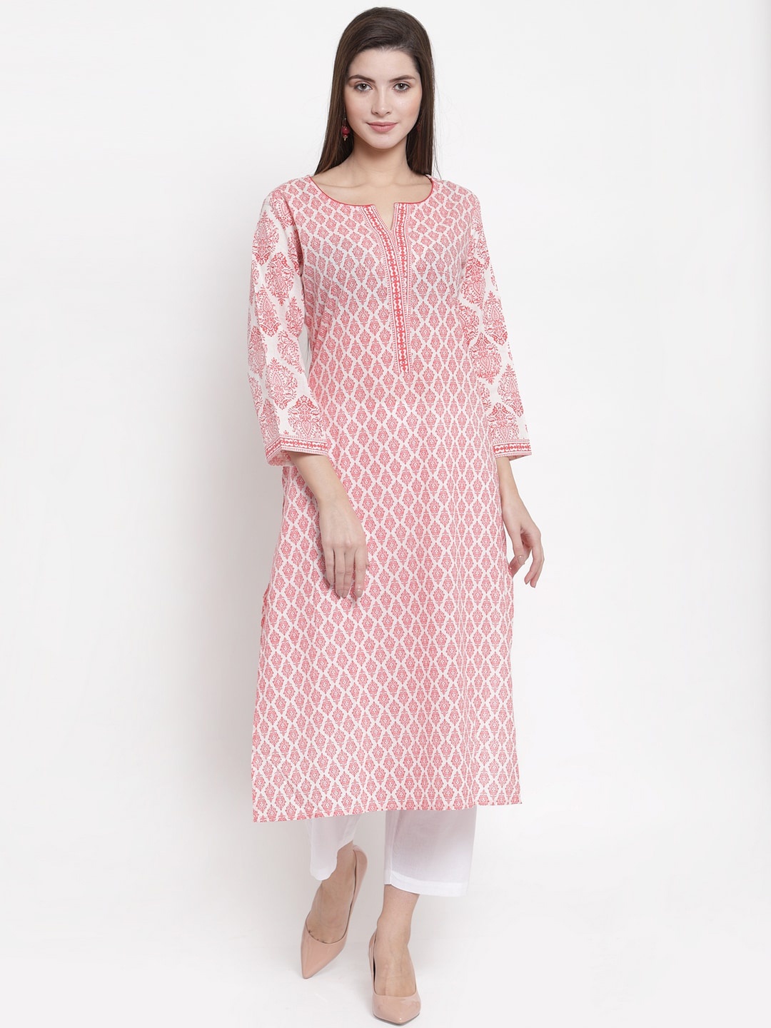 

The Kurta Express Women Pink Geometric Printed Kurta