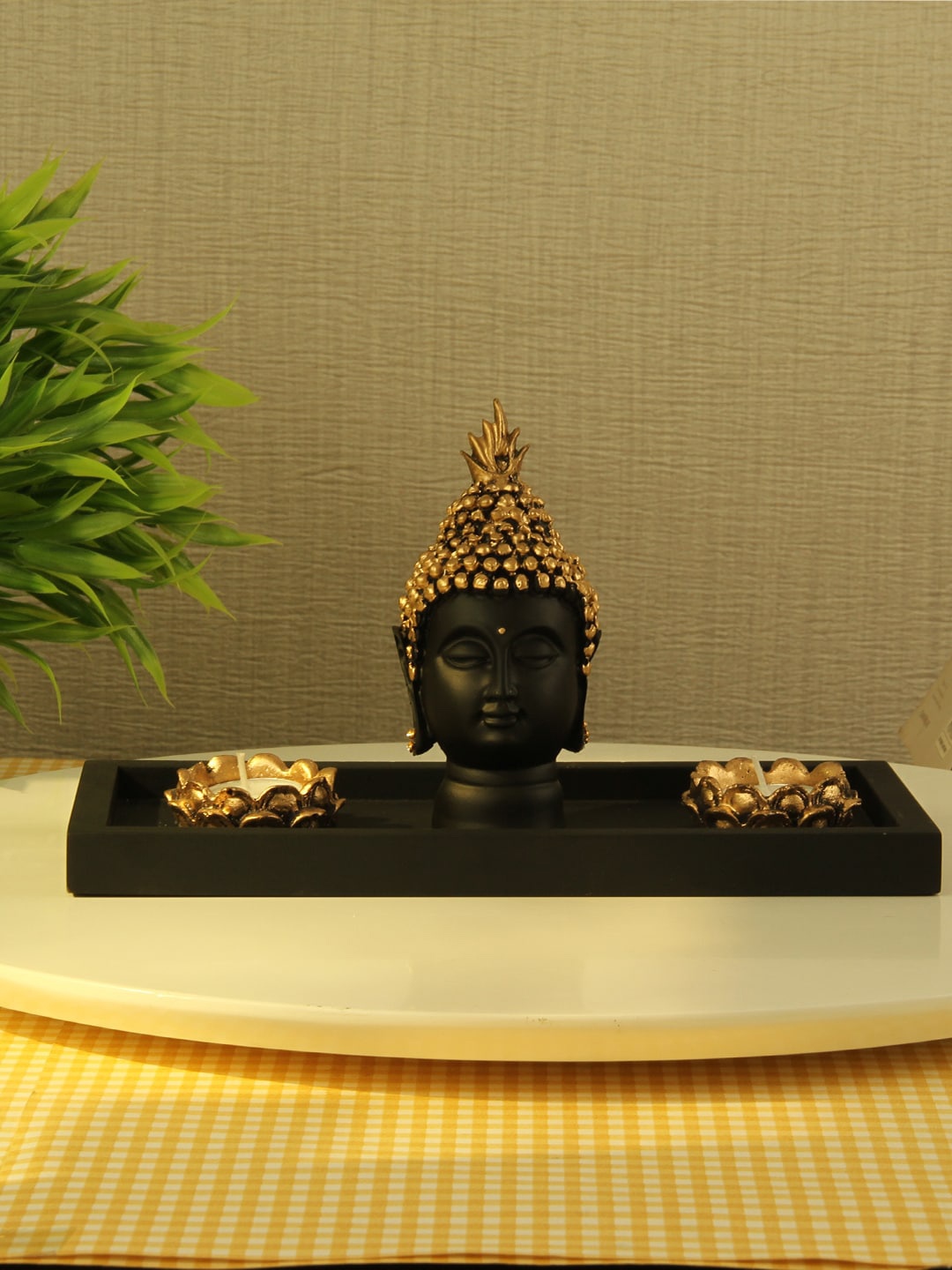 

TIED RIBBONS Gold-Toned & Black Buddha Showpiece