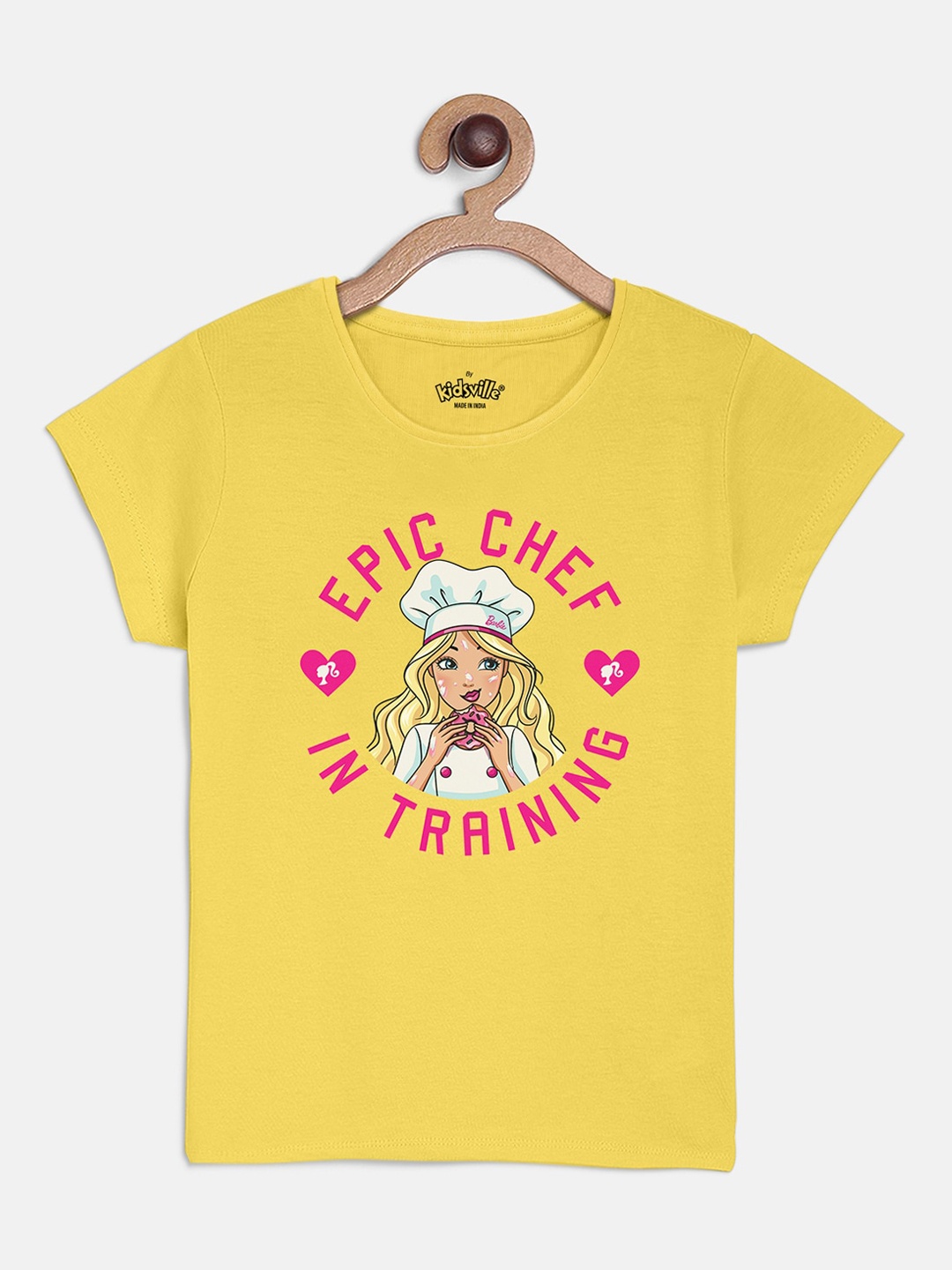 

Kids Ville Girls Yellow Barbie Printed Round Neck Cotton Pure Cotton T-shirt