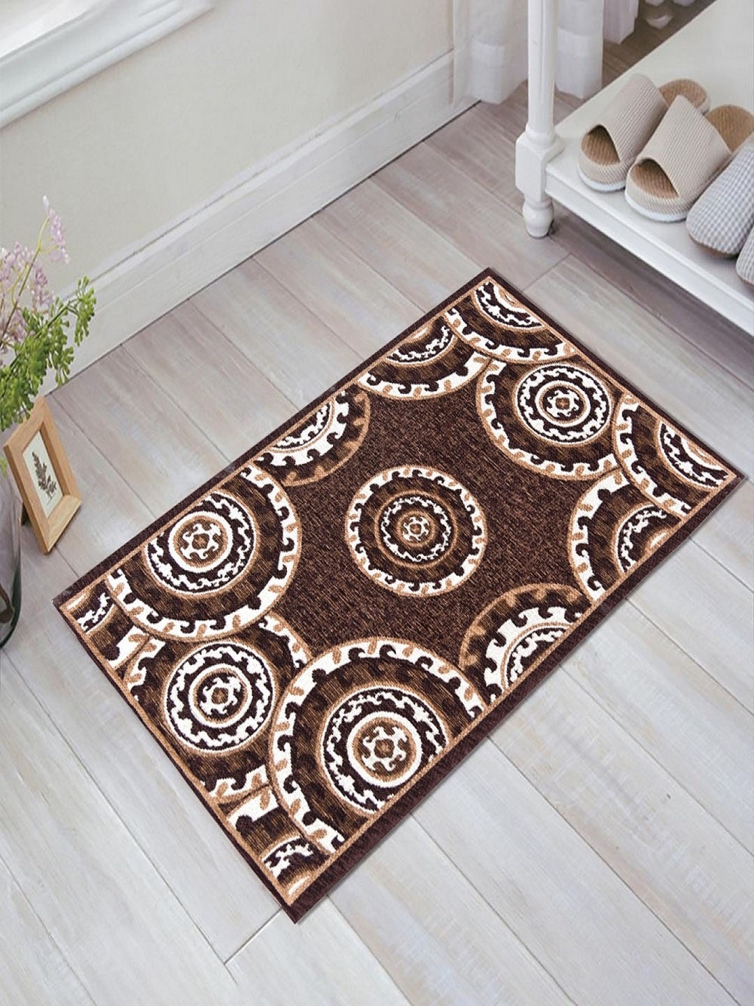 

BELLA TRUE Set Of 2 Brown & Beige Printed Anti-Skid Floor Mats