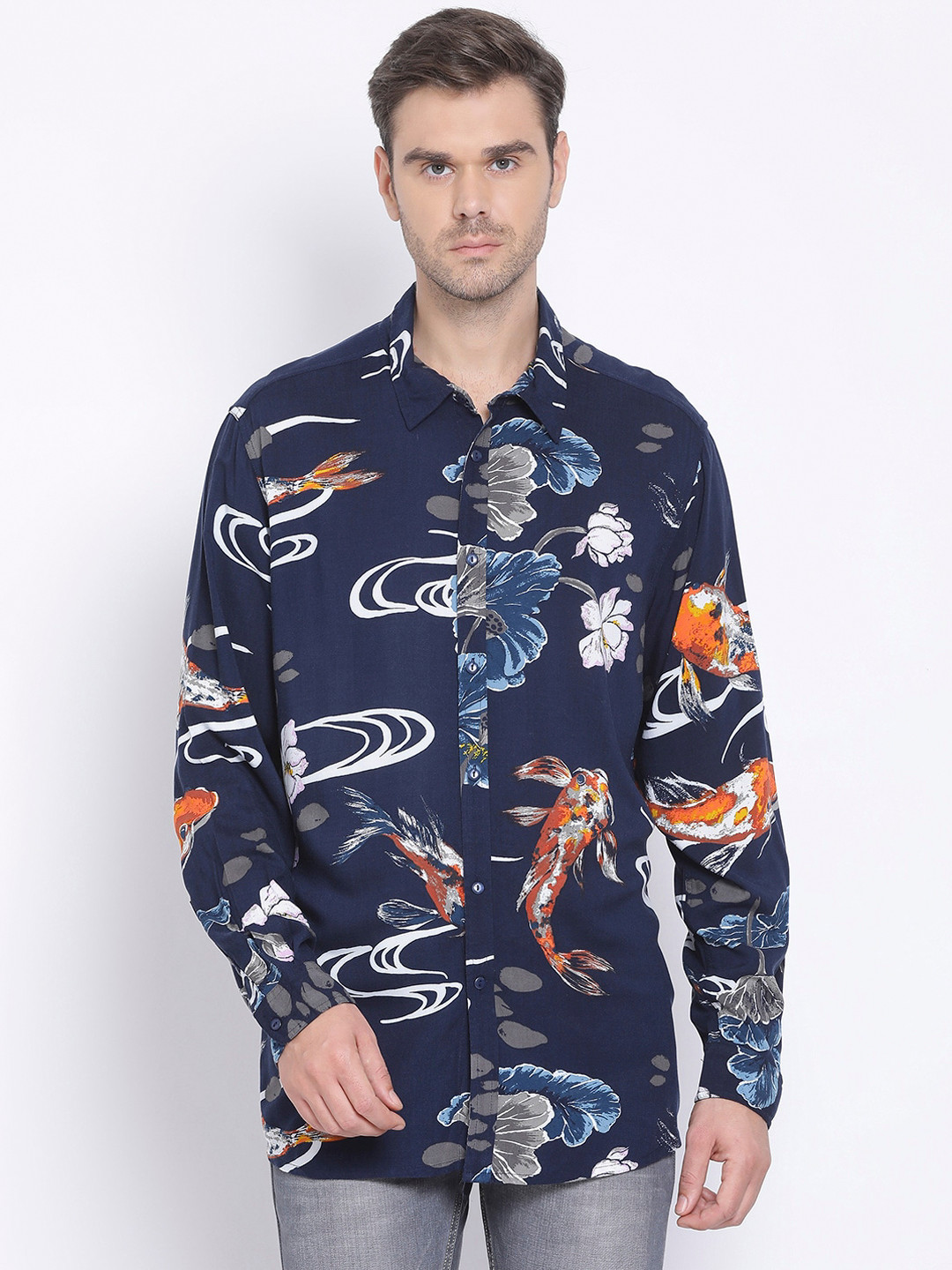 

Oxolloxo Men Navy Blue Regular Fit Printed Casual Shirt