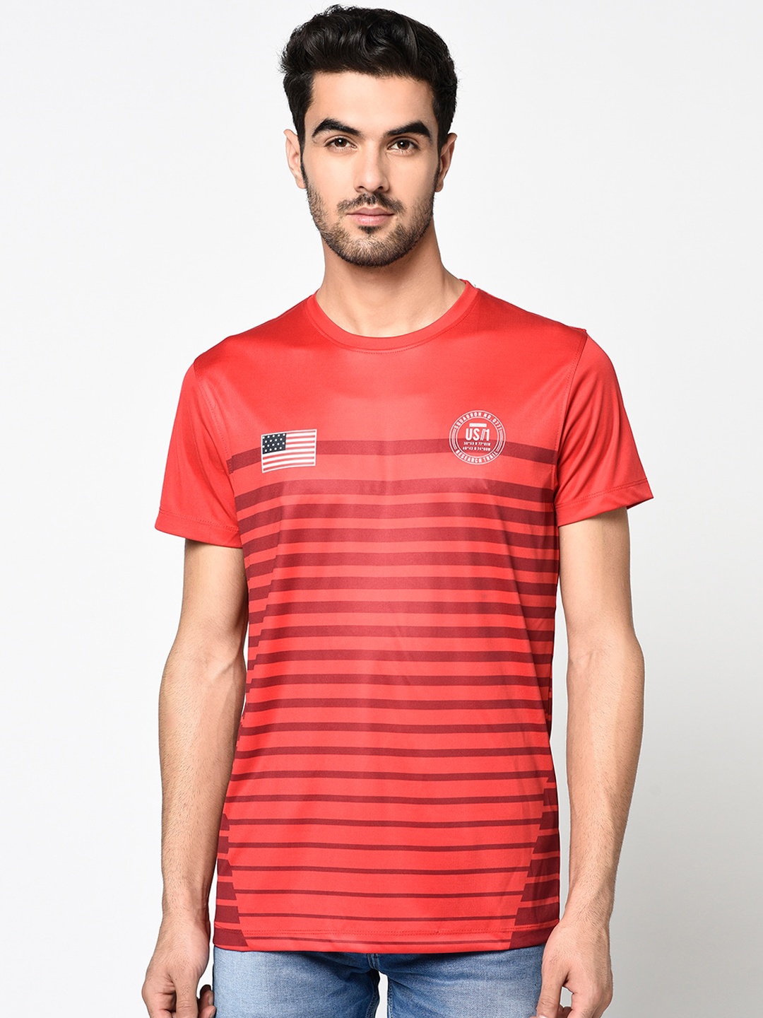 

Octave Men Red Striped Round Neck T-shirt