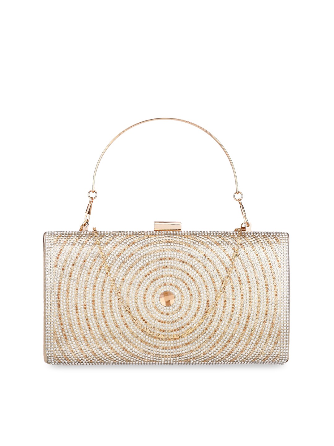 

WELBAWT White & Gold-Toned Embellished Box Clutches