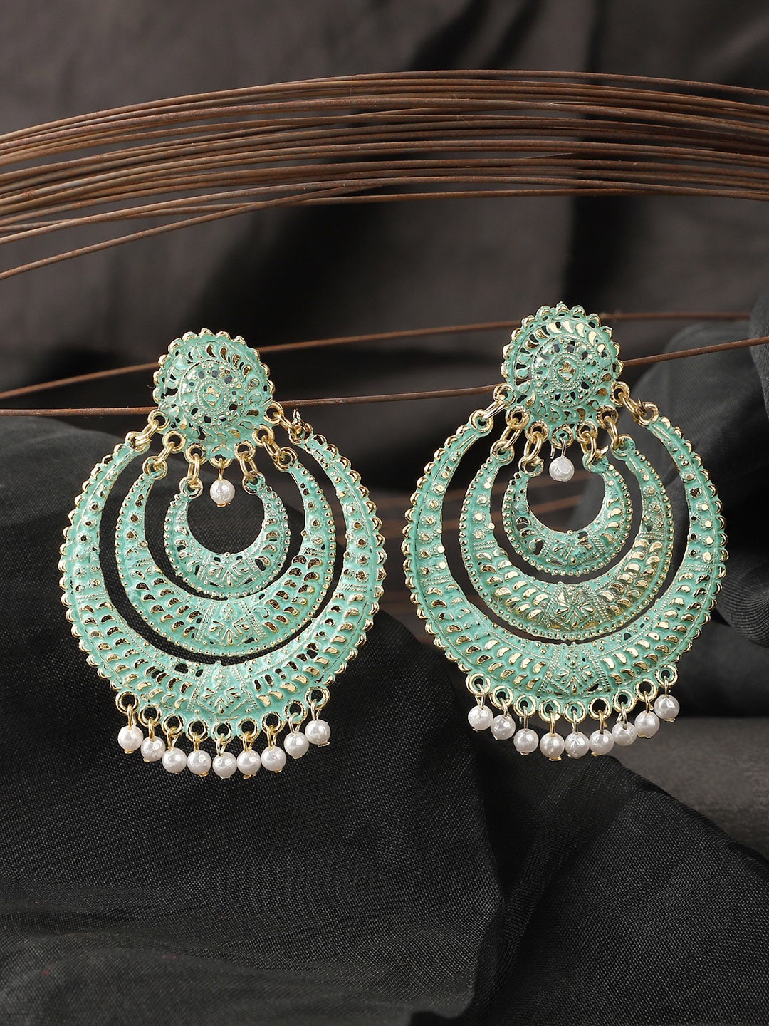 ANIKAS CREATION Sea Green Contemporary Chandbalis