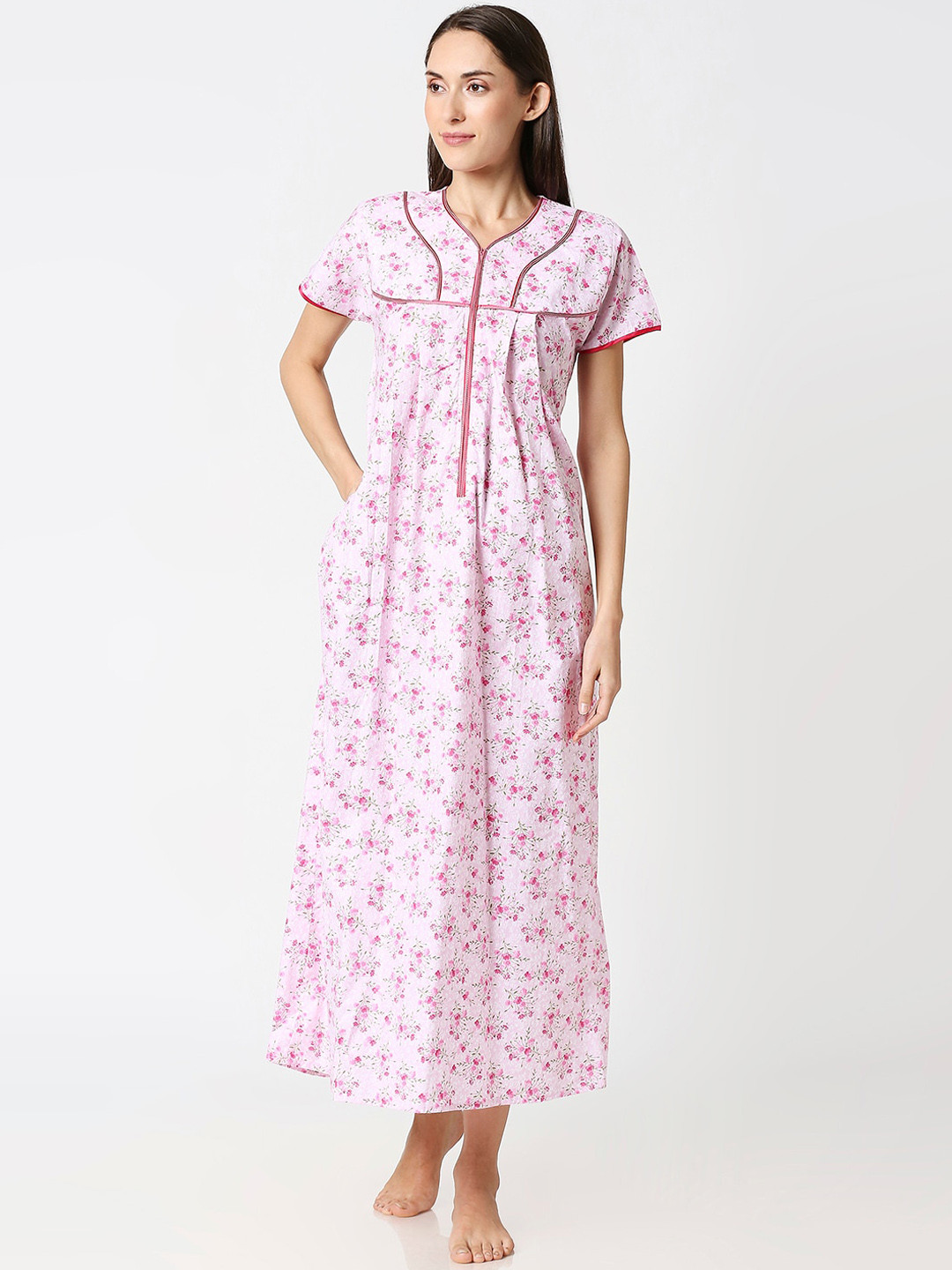

AV2 Pink & White Printed Maternity Nightdress