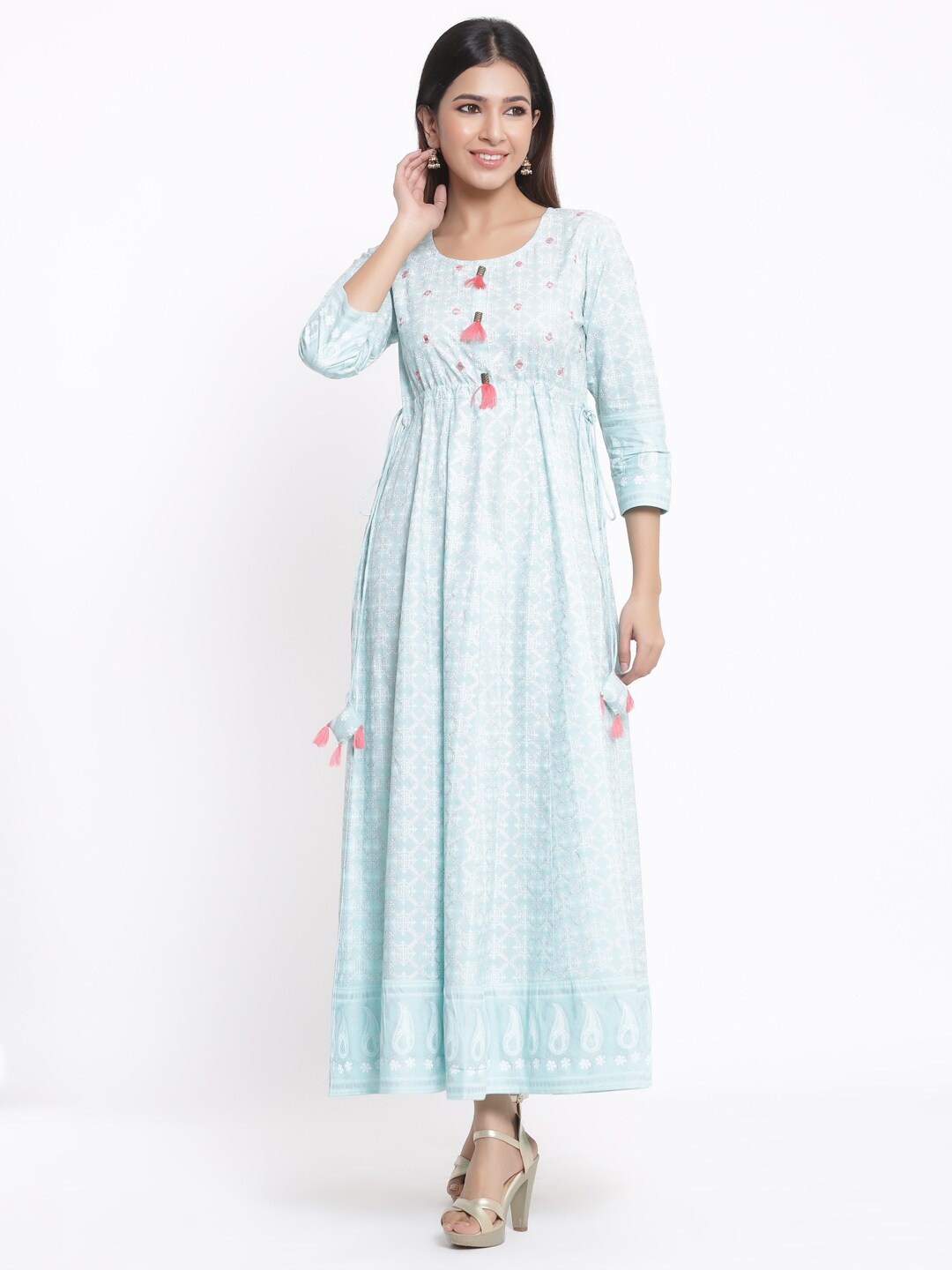 

kipek Women Blue & Off White Ethnic Motifs Printed Anarkali Kurta