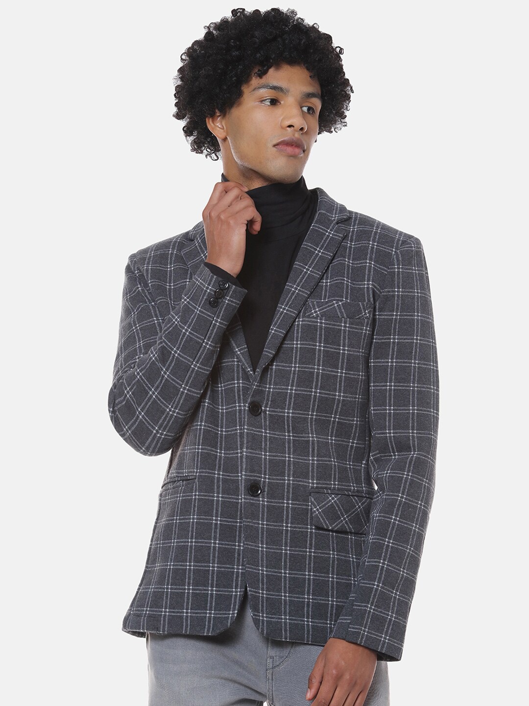 

Campus Sutra Men Grey & Blue Checked Single-Breasted Casual Blazer
