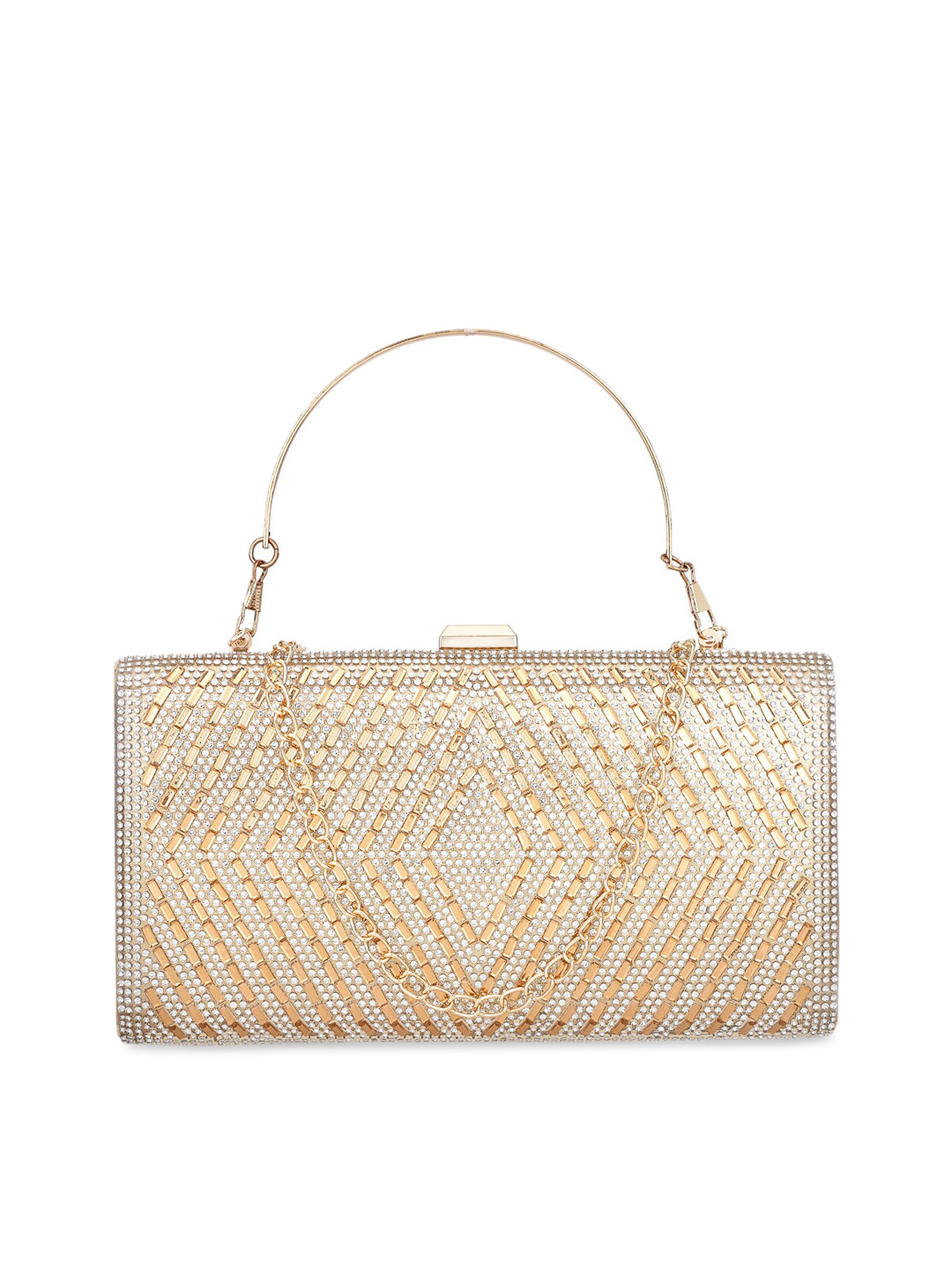 

WELBAWT Gold-Toned & Orange Embellished Embellished Clutch