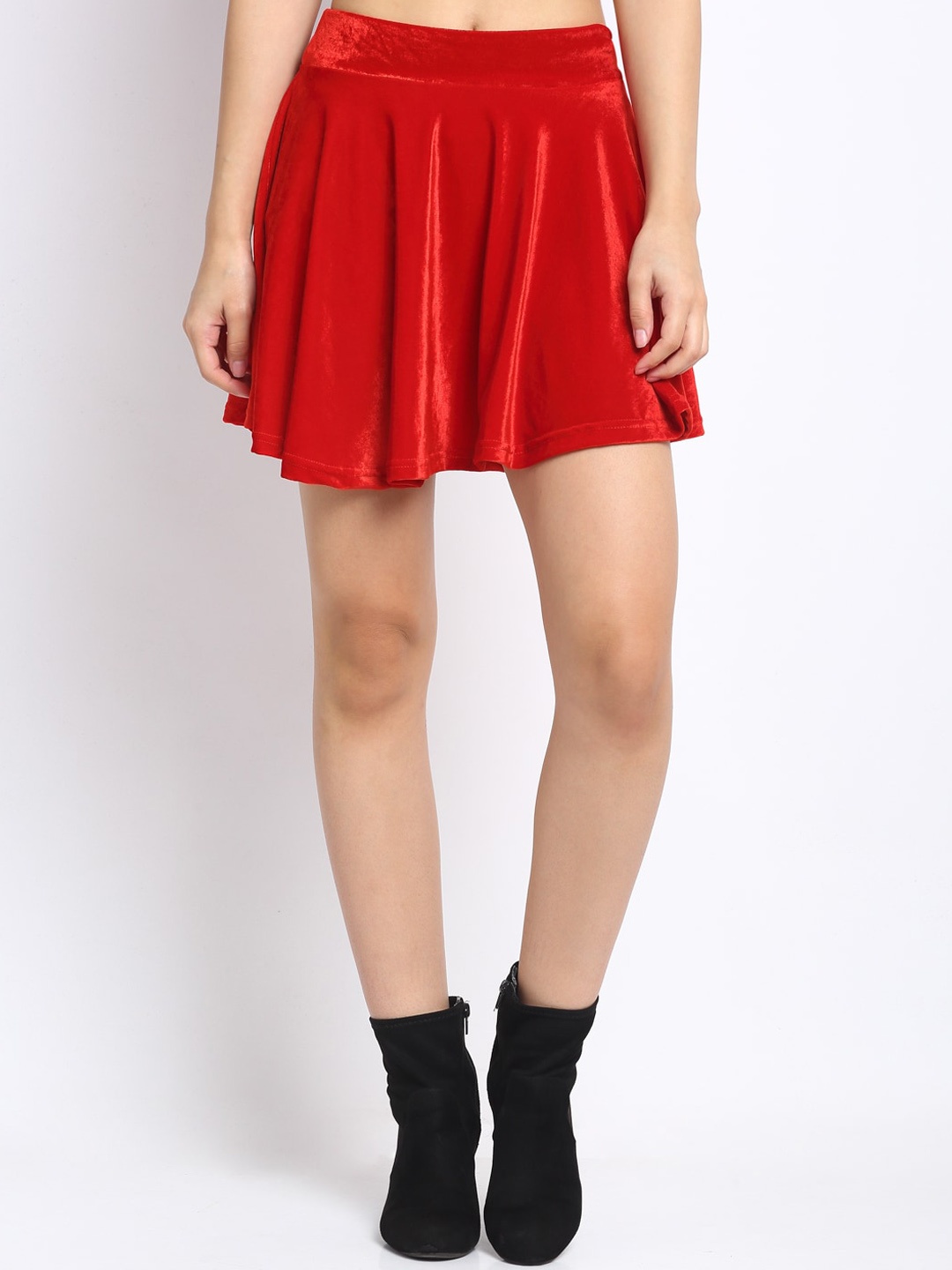 

NEUDIS Women Red Solid Flared Mini Skirt