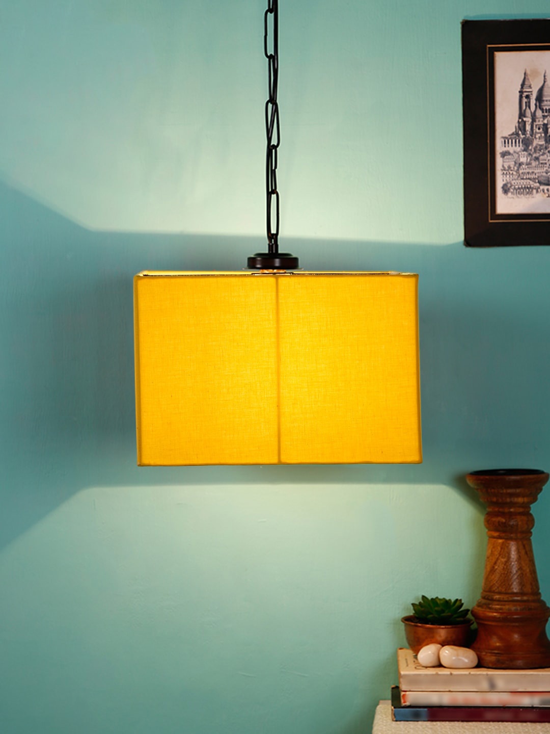 Devansh Yellow & Black Solid Traditional Hanging Lamp