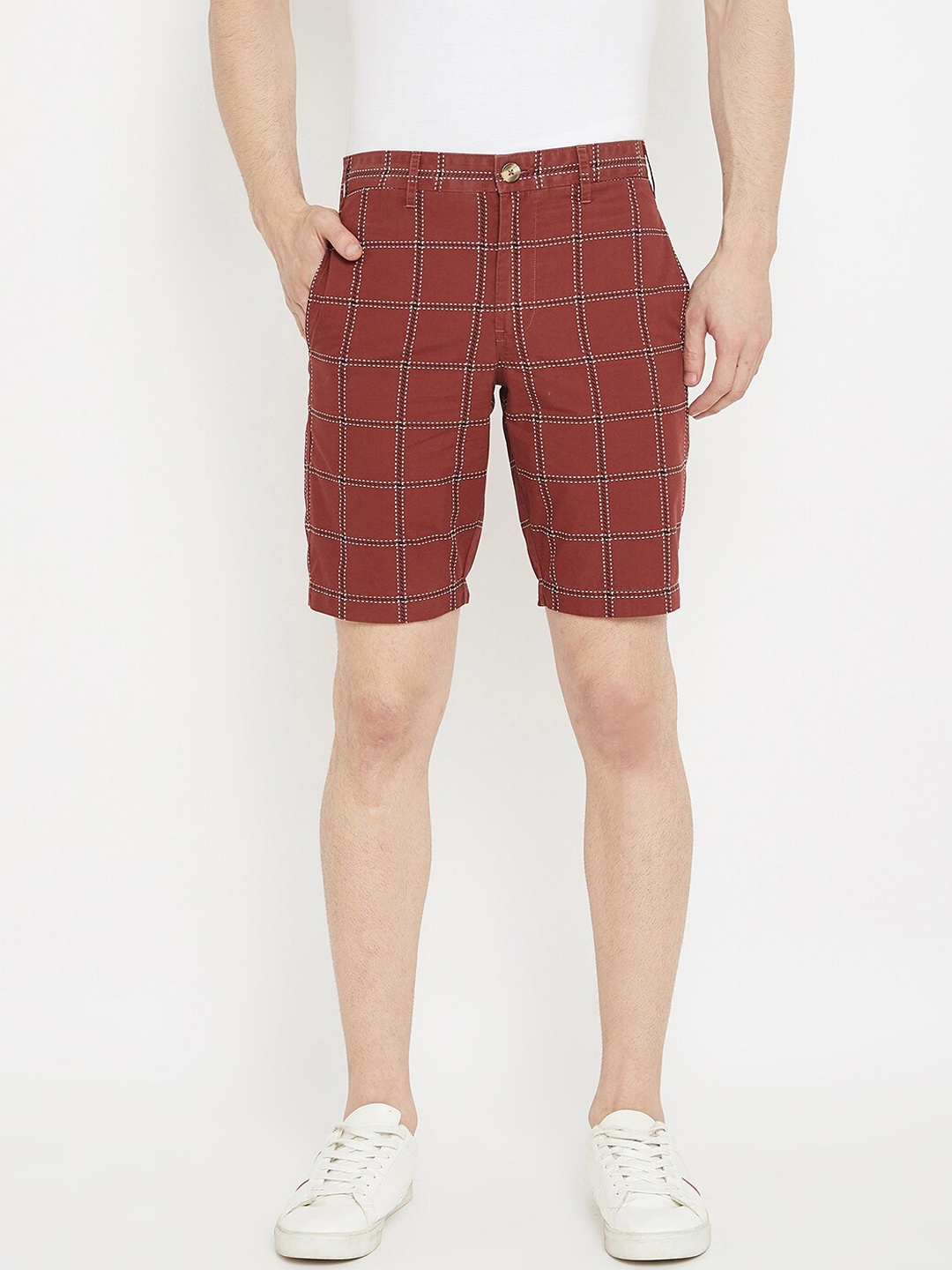 

Crimsoune Club Men Maroon Checked Slim Fit Regular Shorts