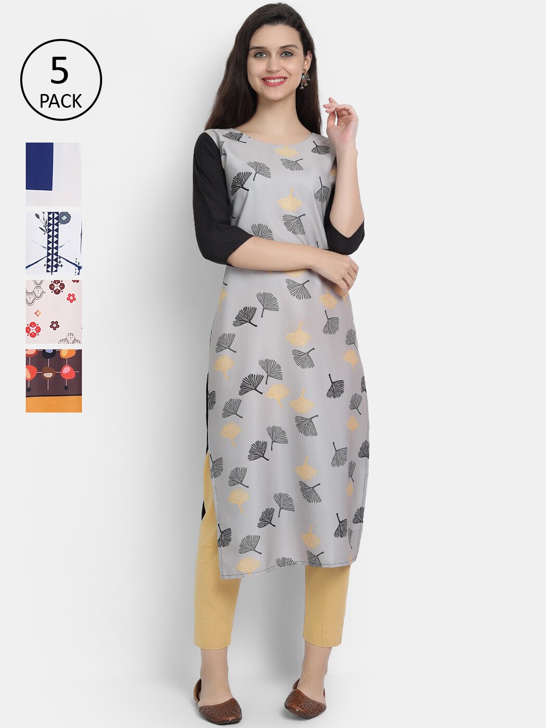 

7Threads Women Multicoloured Set of 5 Floral Printed Crepe Kurta, Multi