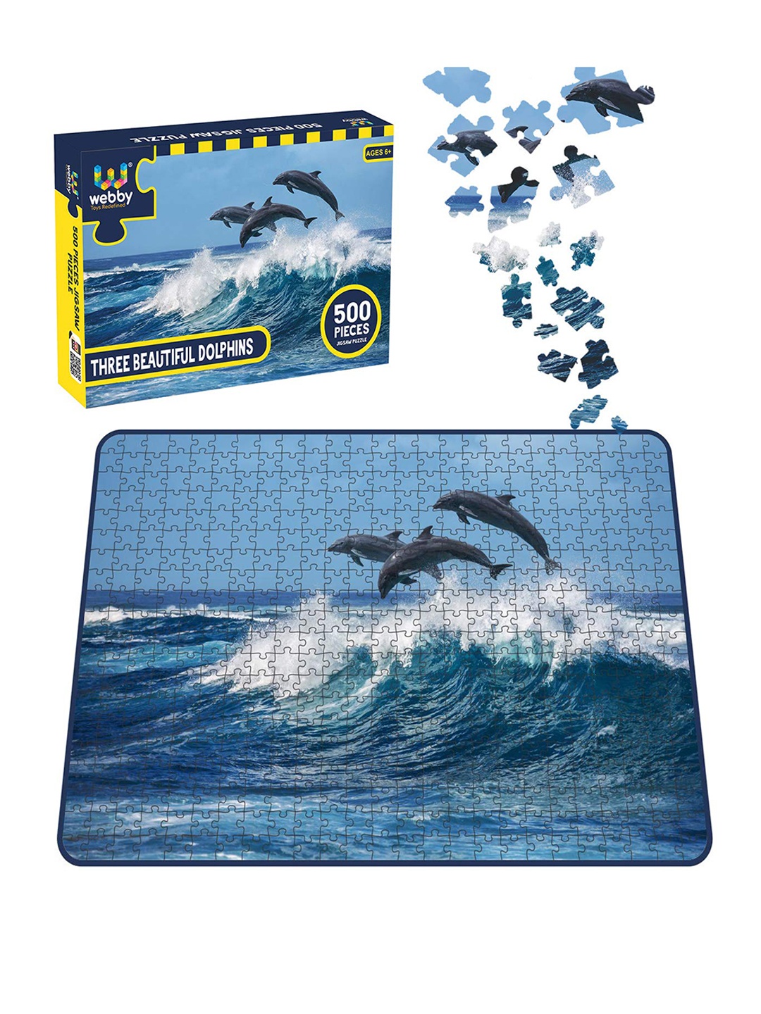 

Webby Kids Blue & White Three Beautiful Dolphins 500 Pieces Jigsaw Puzzle