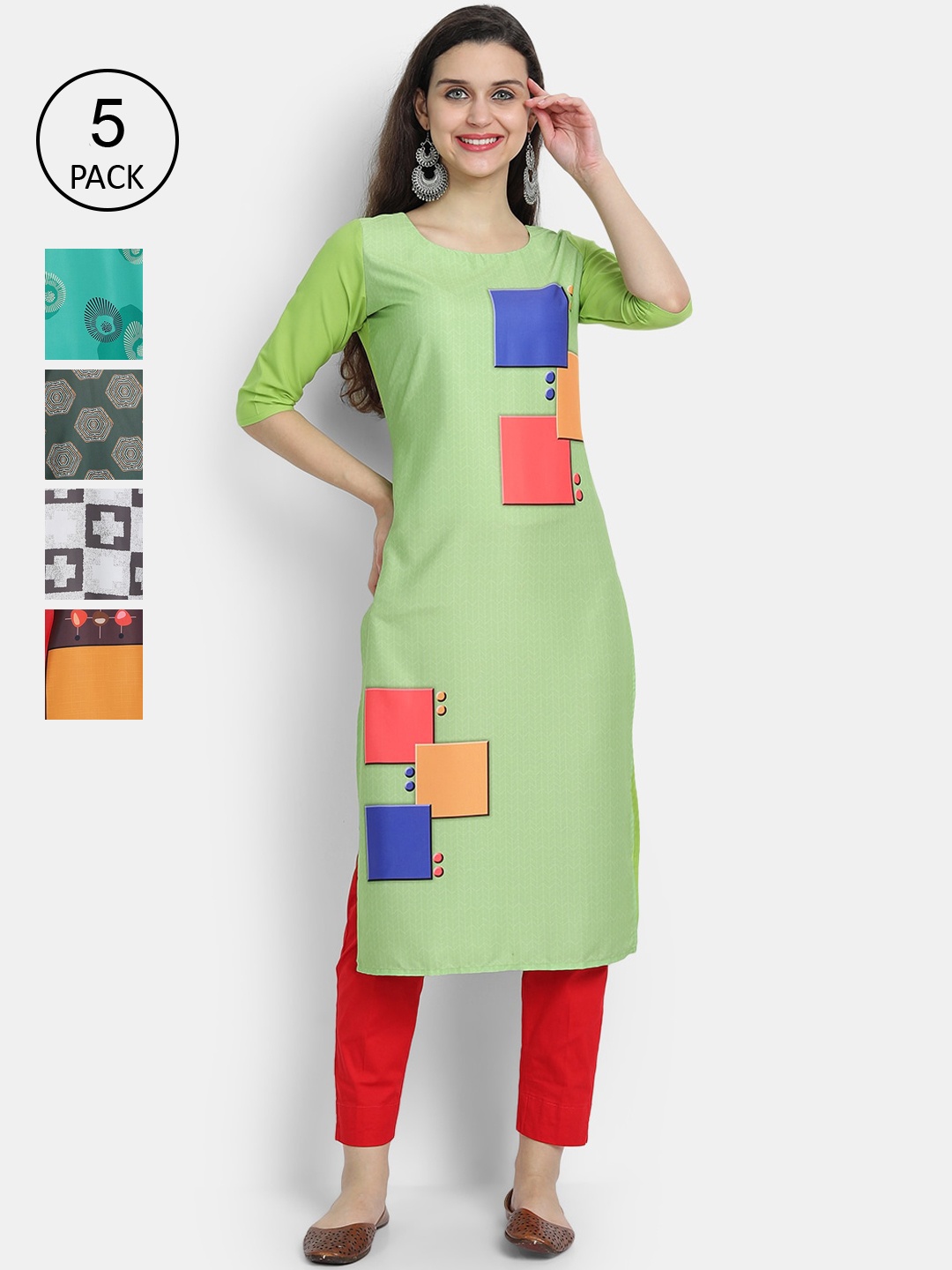 

7Threads Women Multicoloured Geometric Printed Crepe Kurta, Multi