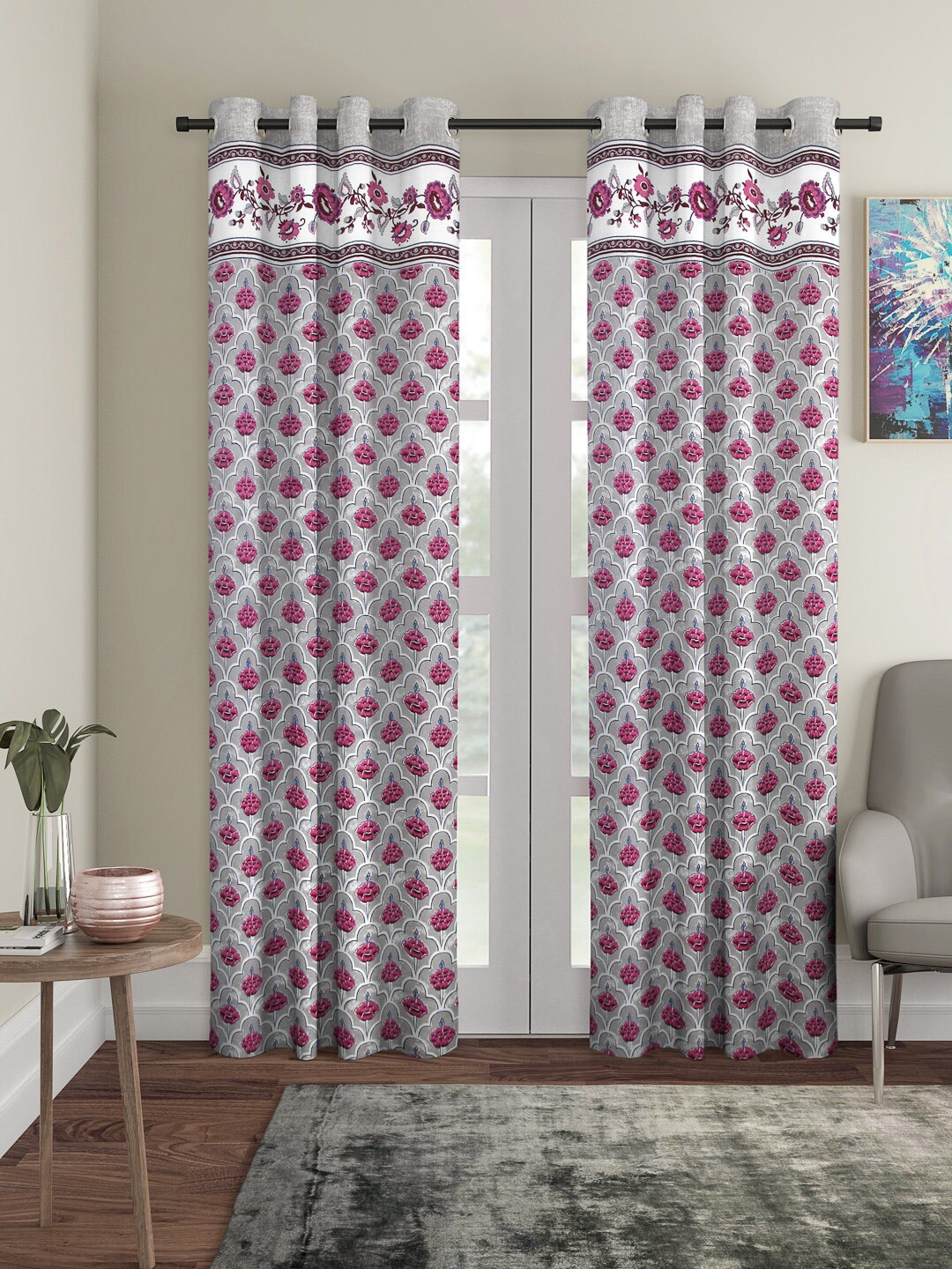 

Rajasthan Decor Grey & Pink Set of 2 Long Door Curtains