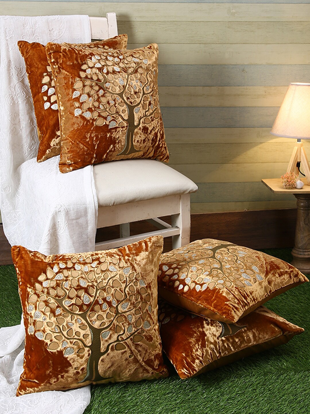 

ROMEE Unisex Brown Self Design Set of 5 Cushion Coves