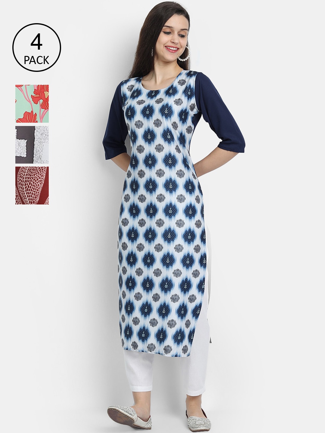 

7threads Women Multicoloured Set of 4 Printed Straight Kurta, Multi