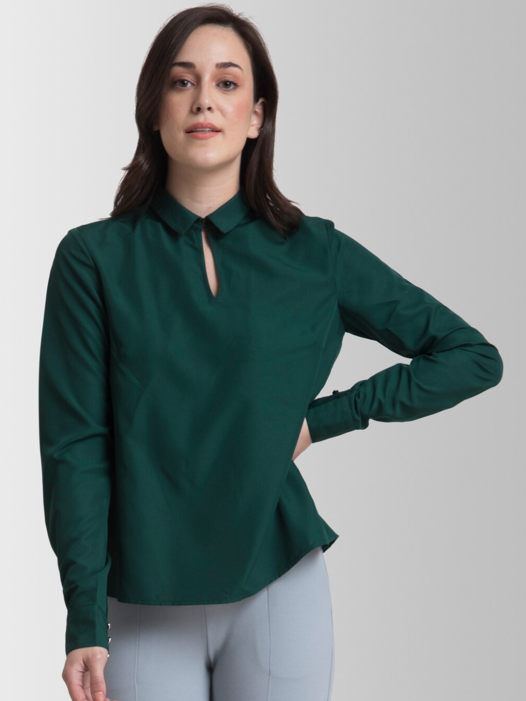 

FableStreet Green Crepe Regular Top
