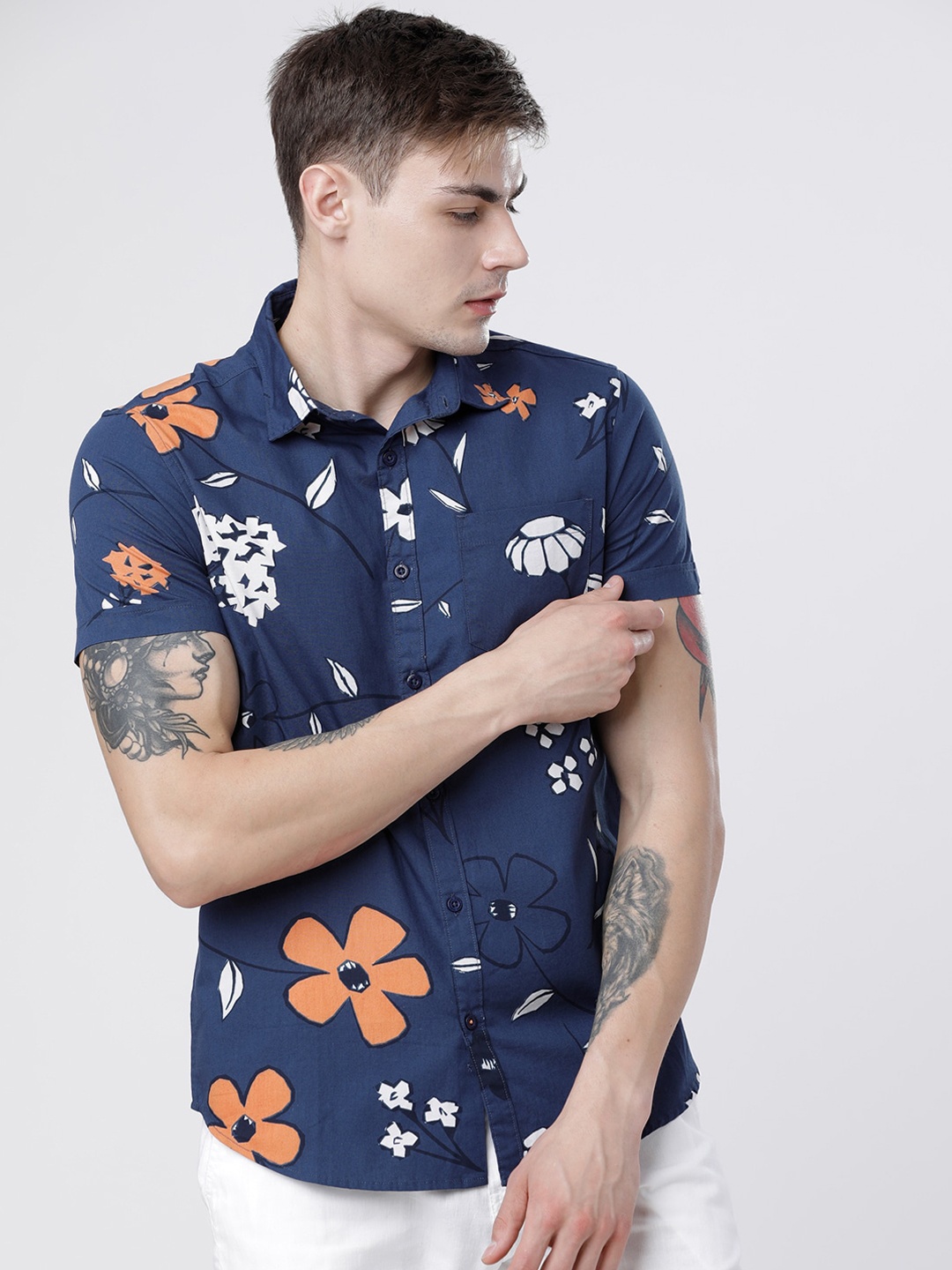 

HIGHLANDER Men Blue Slim Fit Printed Casual Shirt