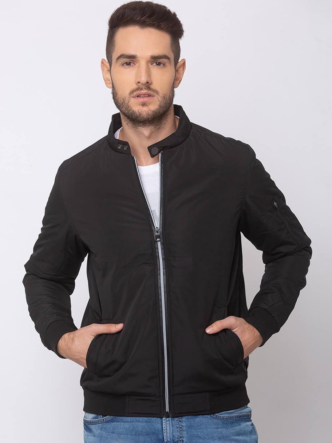 

SPYKAR Men Black Solid Biker Jacket