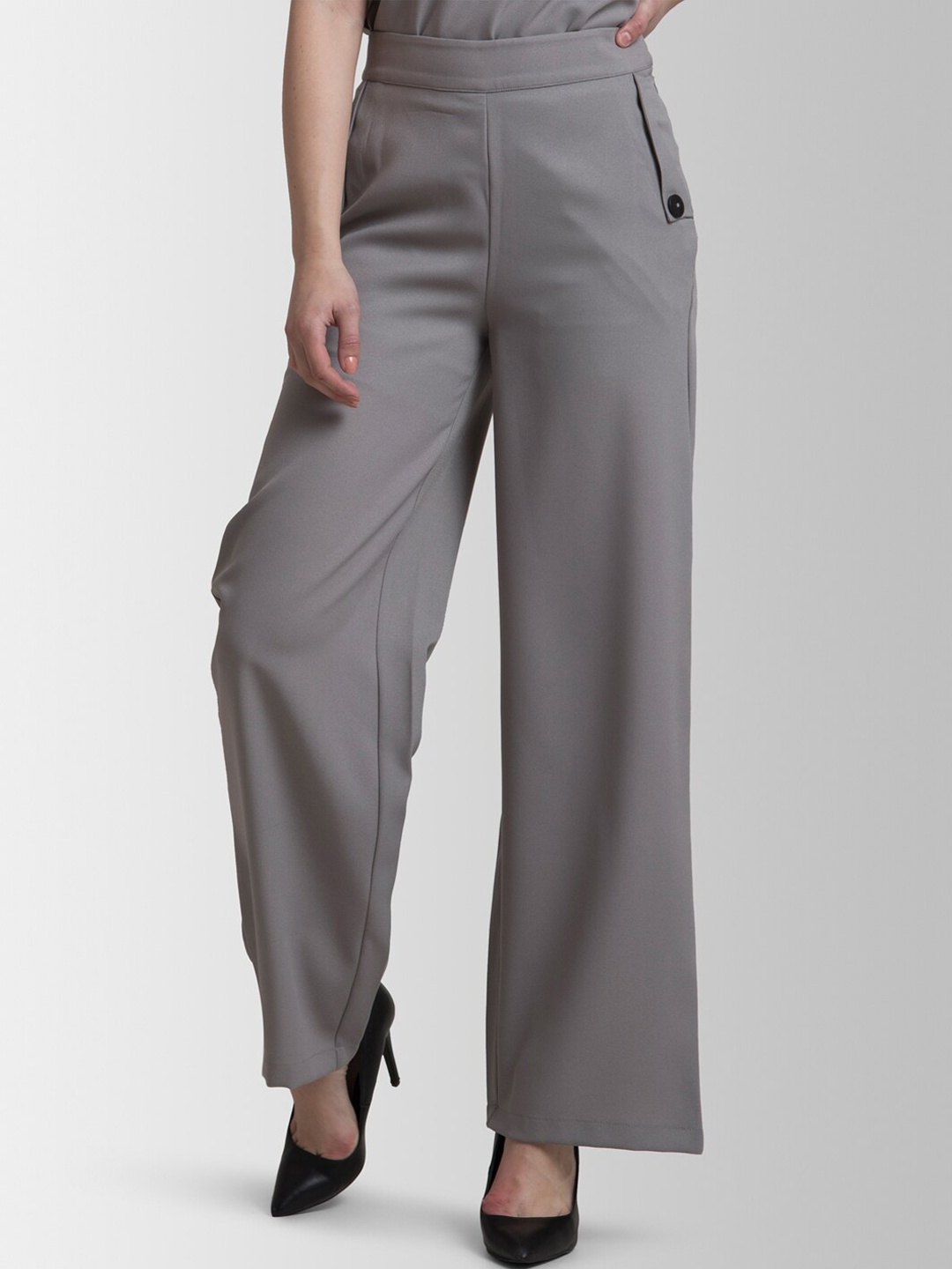 FableStreet Women Grey Flared Solid Parallel Trousers